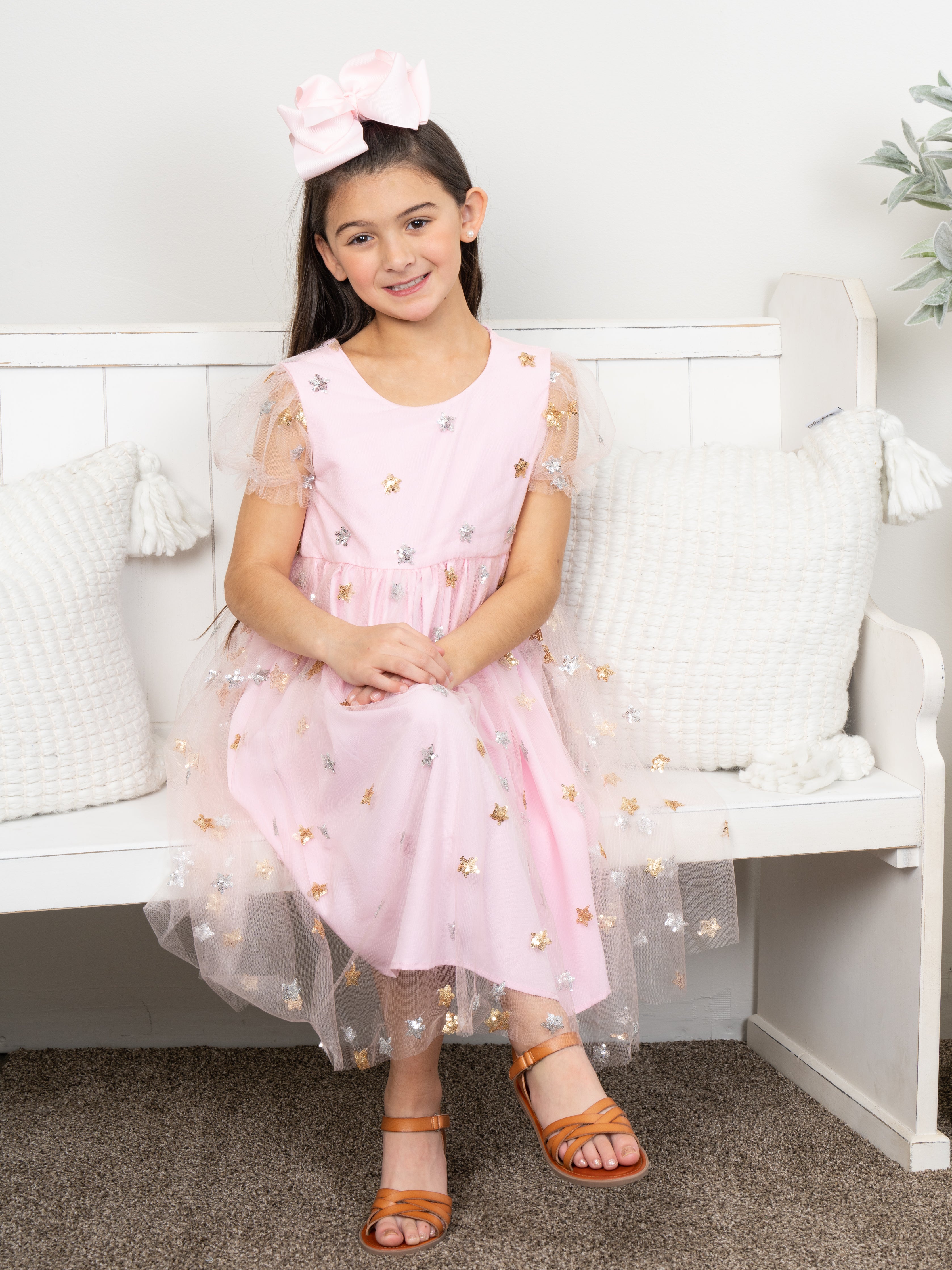 sequin star dress Pink Sequin Star Tulle Dress