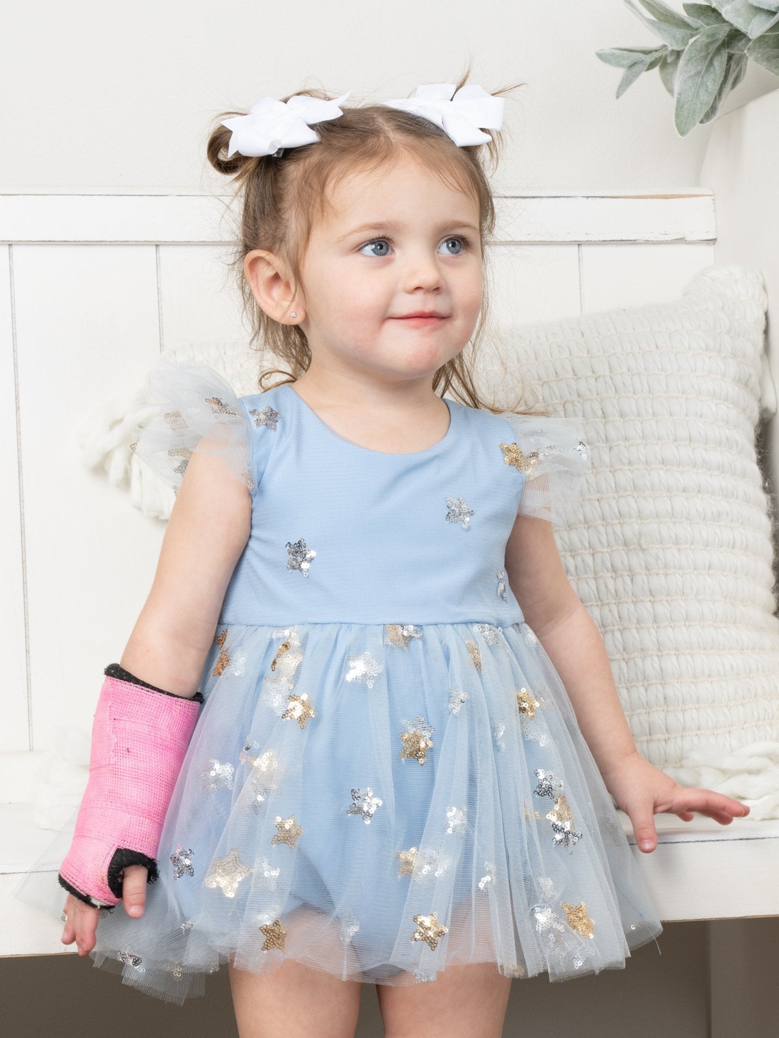 Blue Grey Sequin Star Tulle Bubble Romper - Marie Nicole Clothing