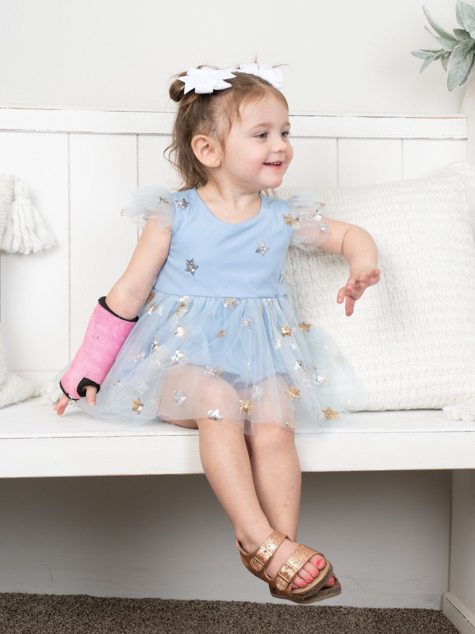 Blue Grey Sequin Star Tulle Bubble Romper - Marie Nicole Clothing
