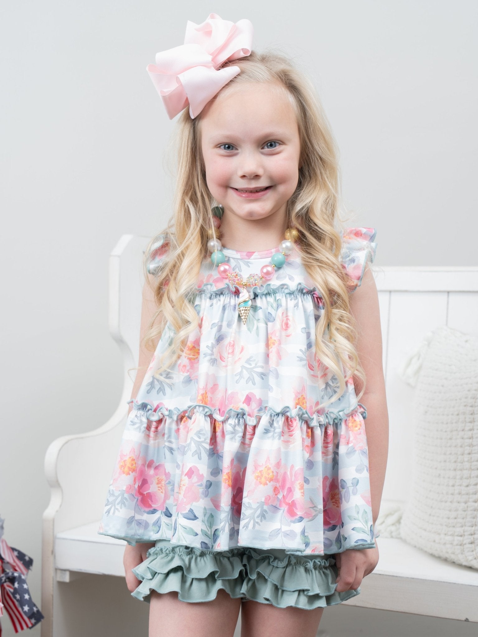 Cotton Ruffle Hem Shorts - Mint - Marie Nicole Clothing