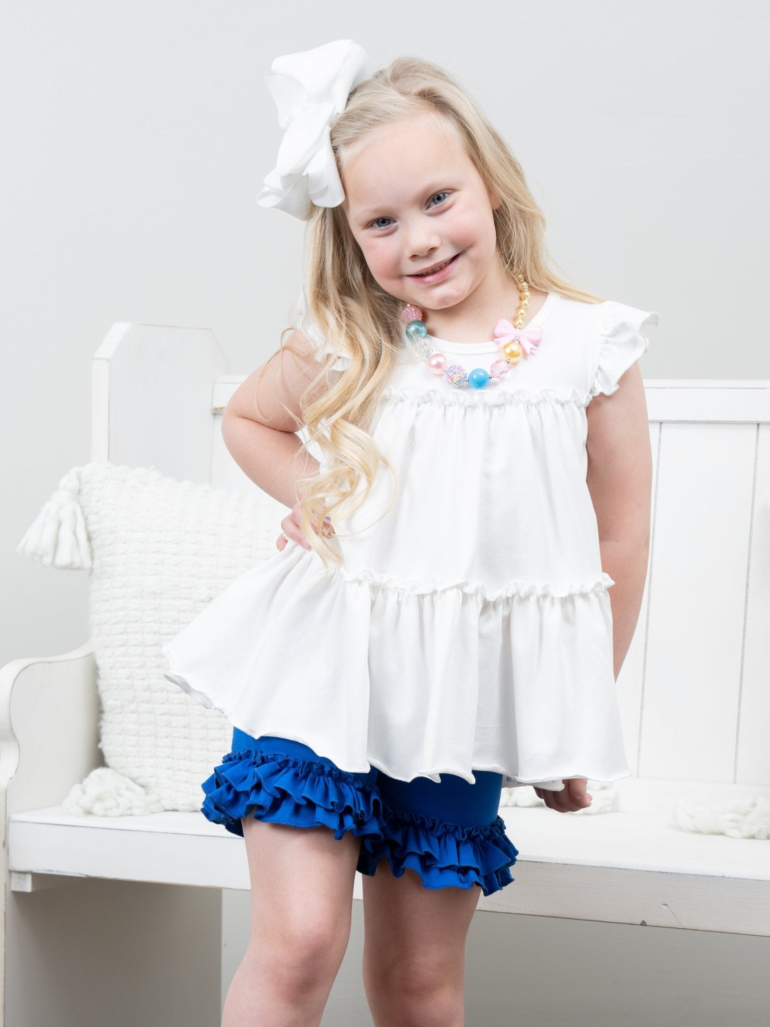 Cotton Tiered Ruffle Tunic - White - Marie Nicole Clothing