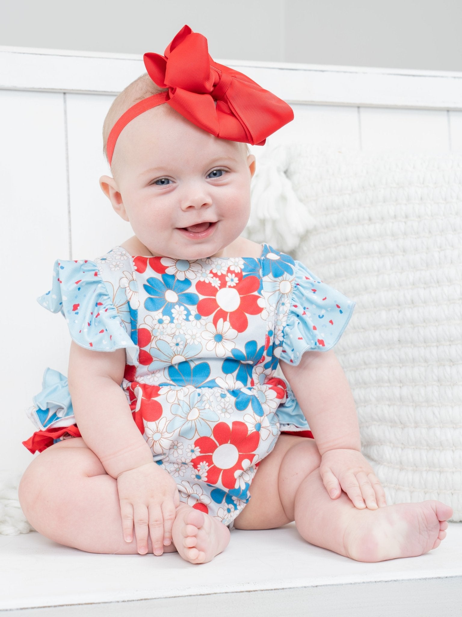 Patriotic Floral Ruffle Bubble Romper - Marie Nicole Clothing