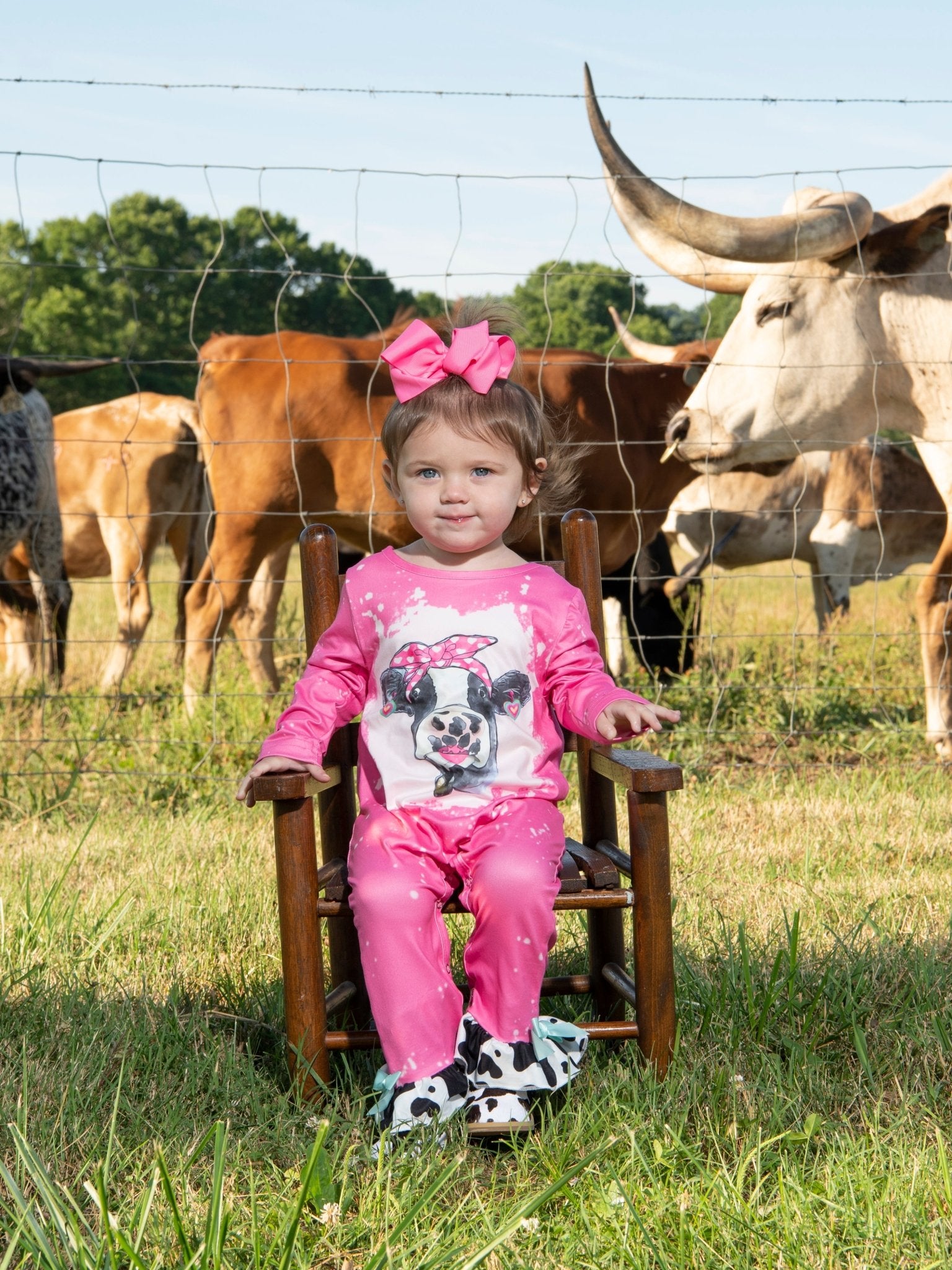 Pink Bleached Cow Ruffle Romper - Marie Nicole Clothing