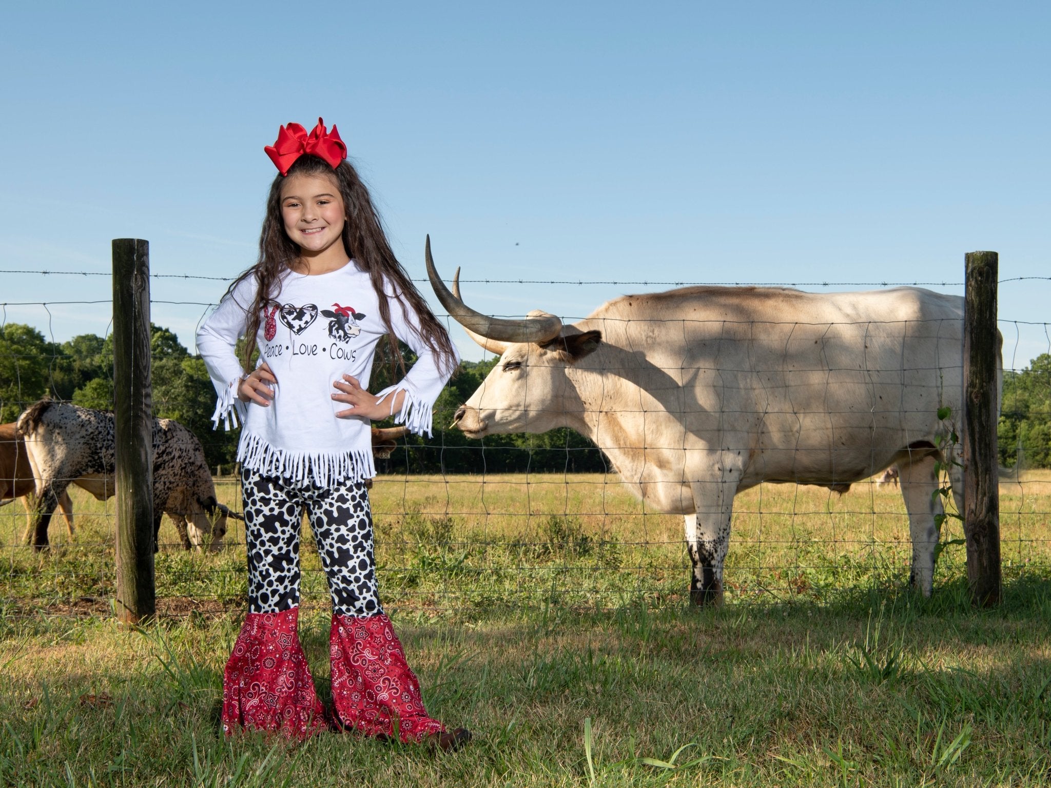 Peace, Love, & Cows Fringe Top & Bell Bottoms Outfit - Marie Nicole Clothing
