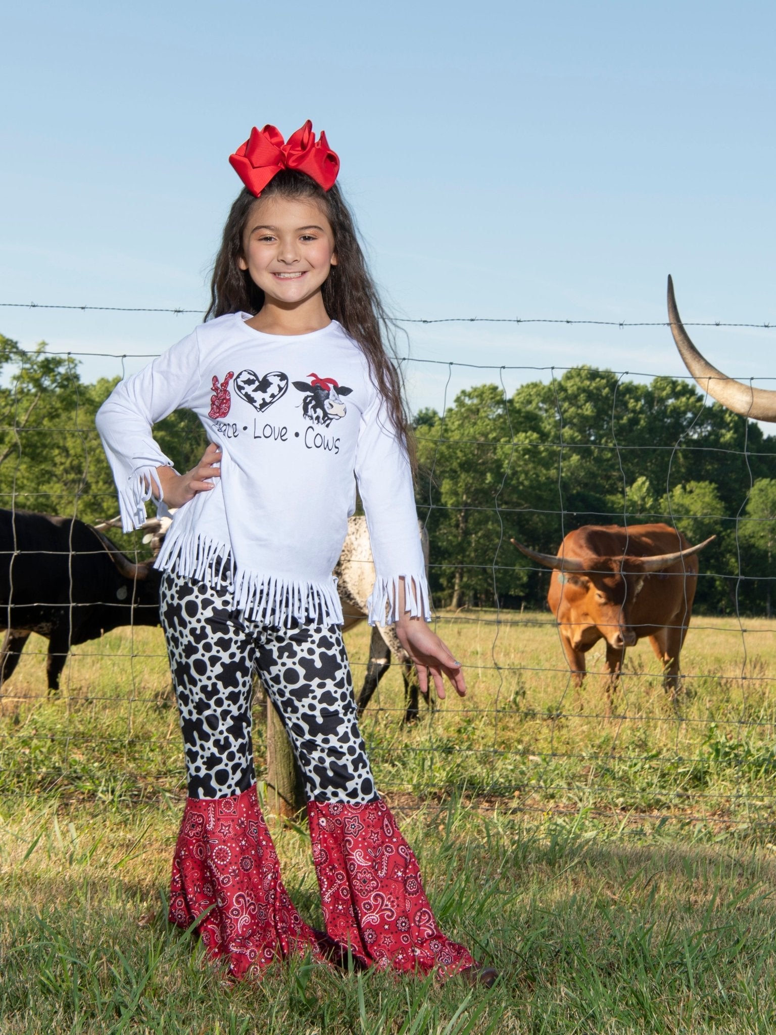 Peace, Love, & Cows Fringe Top & Bell Bottoms Outfit - Marie Nicole Clothing