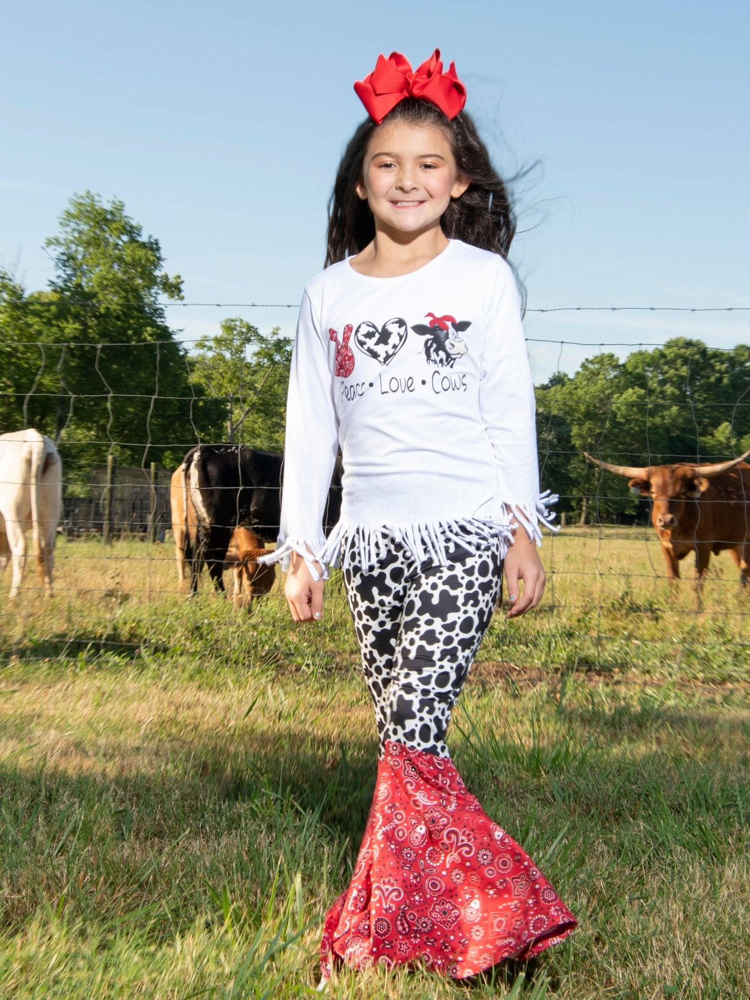 Peace, Love, & Cows Fringe Top & Bell Bottoms Outfit - Marie Nicole Clothing