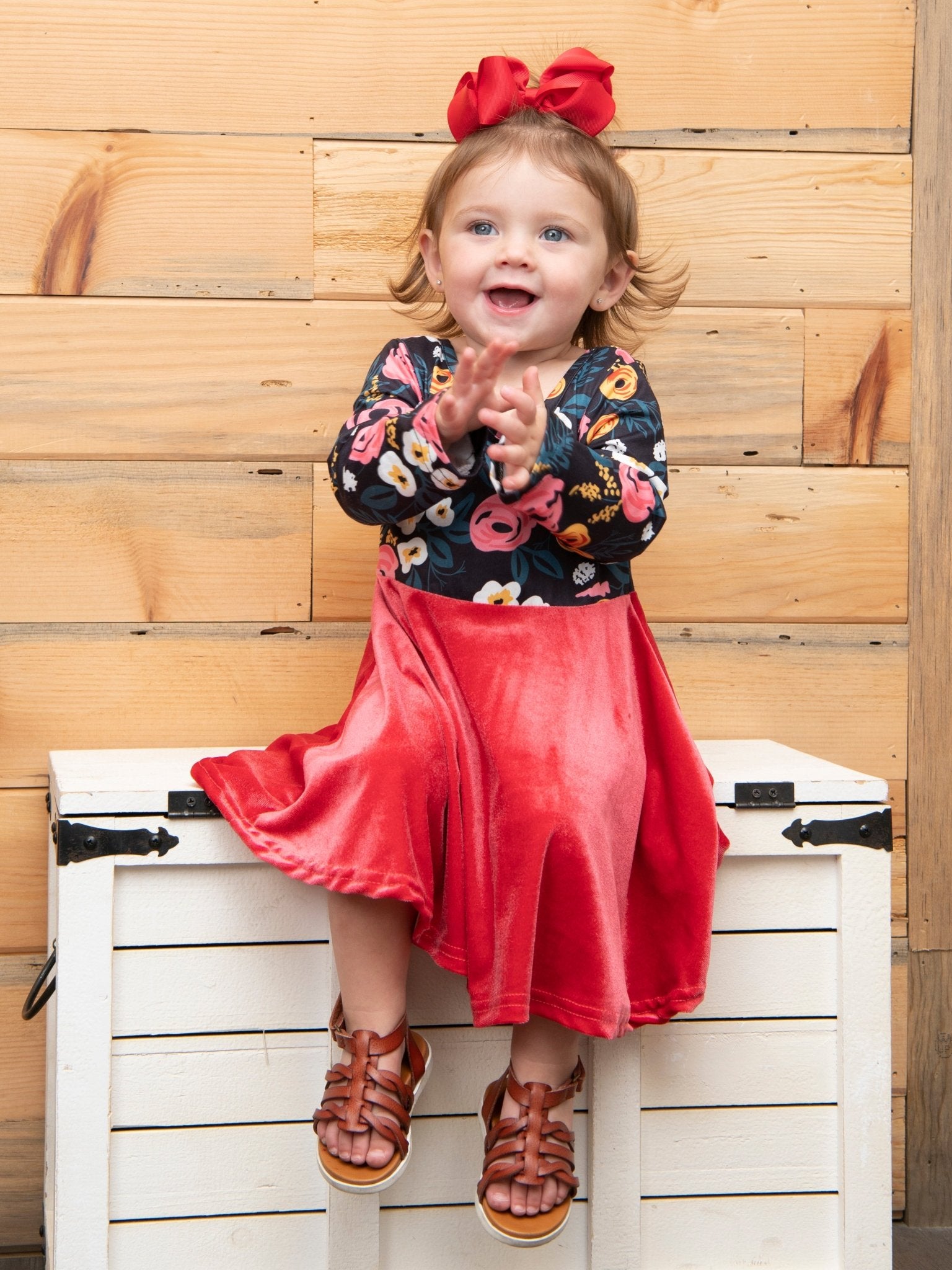 Pink & Black Floral Velvet Dress - Marie Nicole Clothing