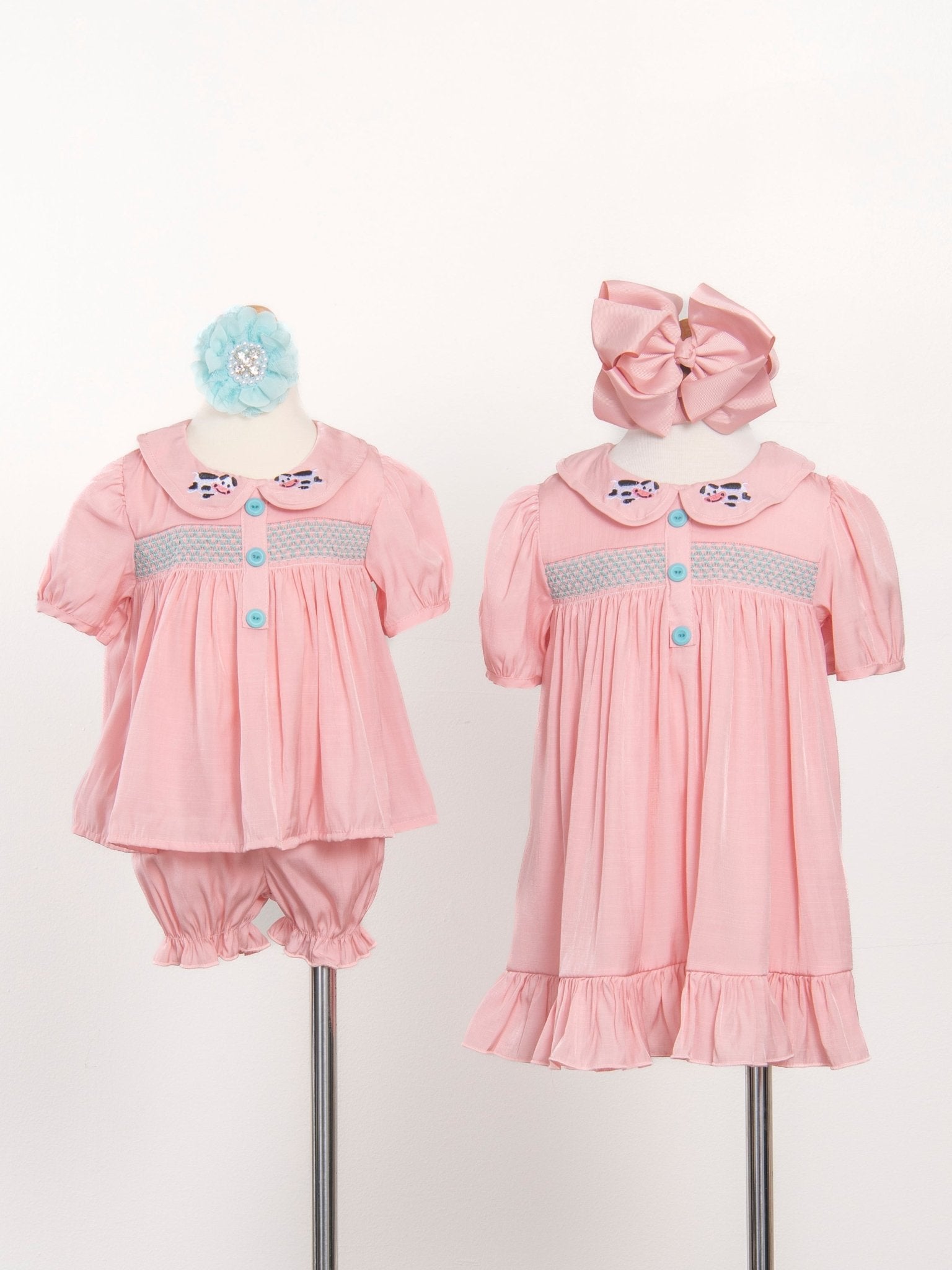 Pink Smocked Vintage Cow Top & Bloomers Set - Marie Nicole Clothing