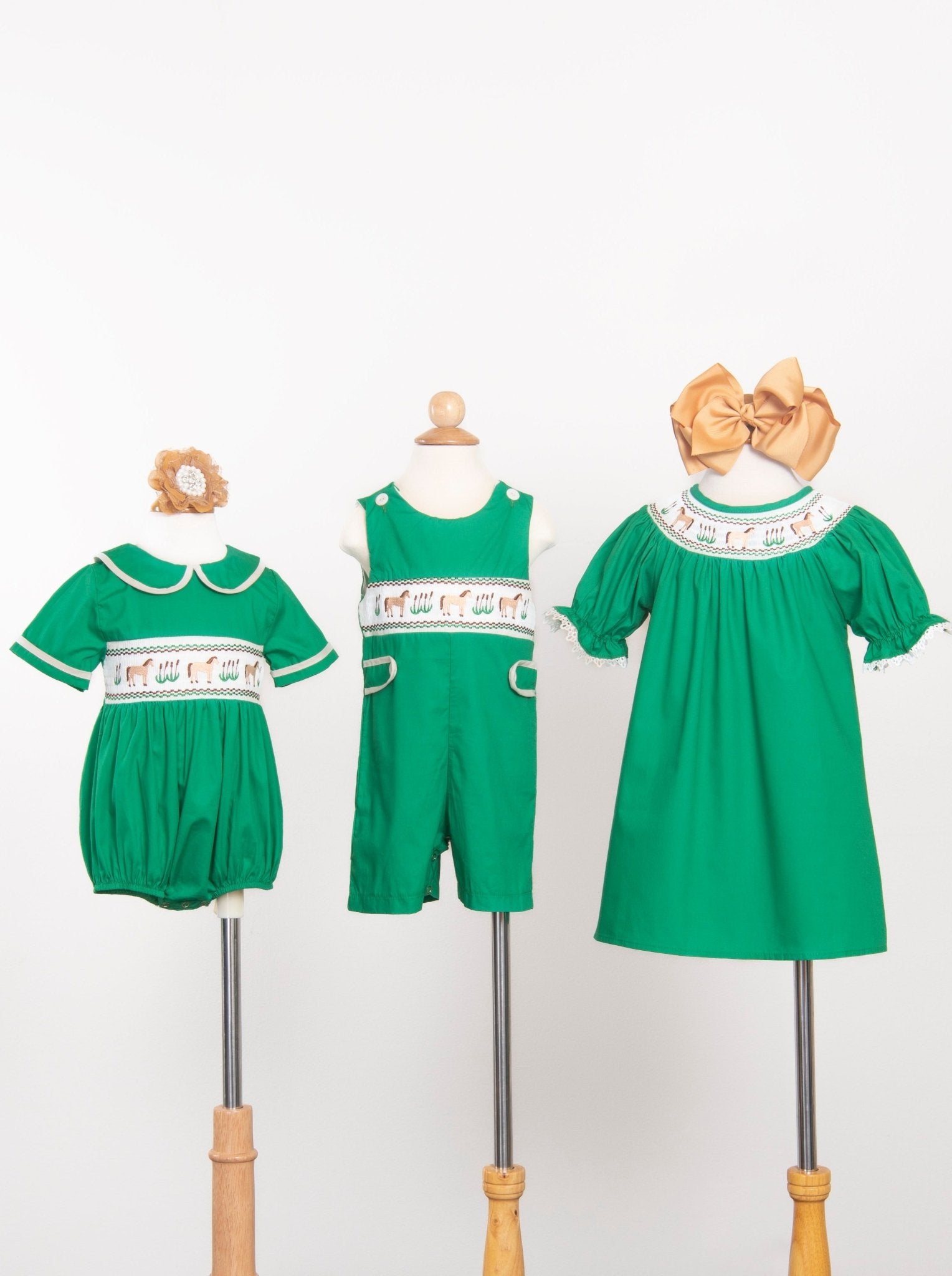 Green Smocked Horse Johnny - Marie Nicole Clothing