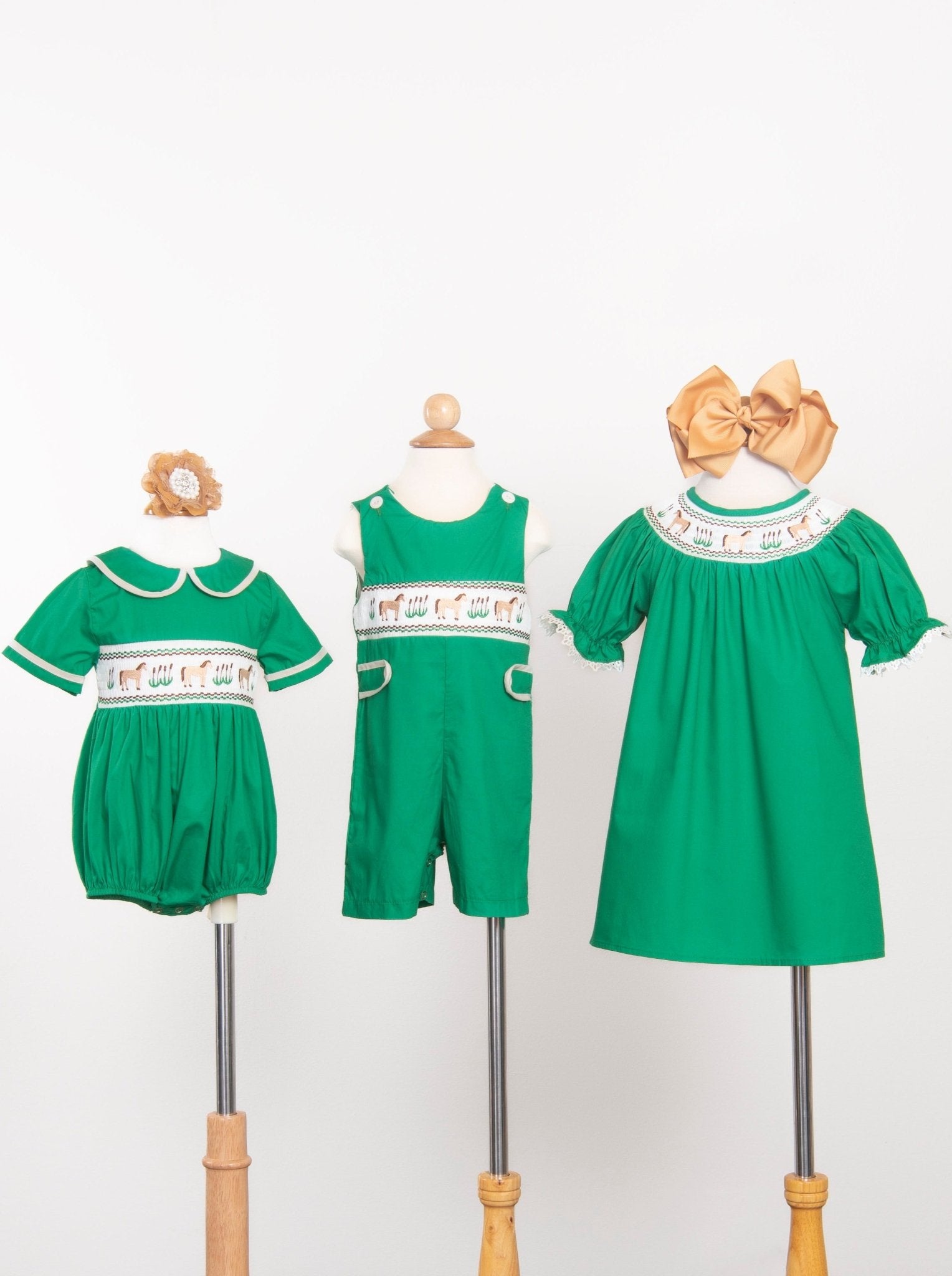 Green Smocked Horse Dress - Marie Nicole Clothing