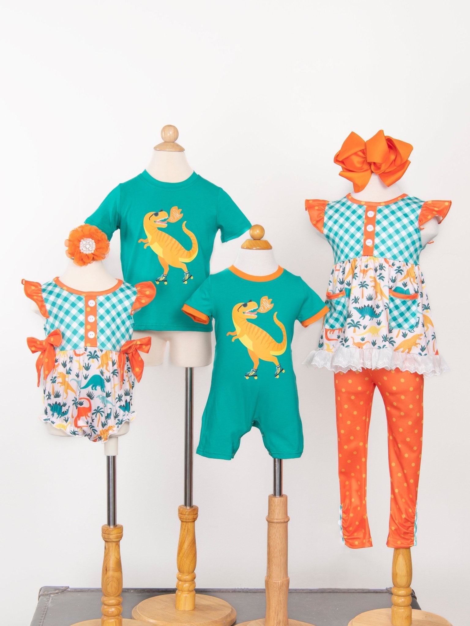 Teal Roller Skate Dino Romper - Marie Nicole Clothing