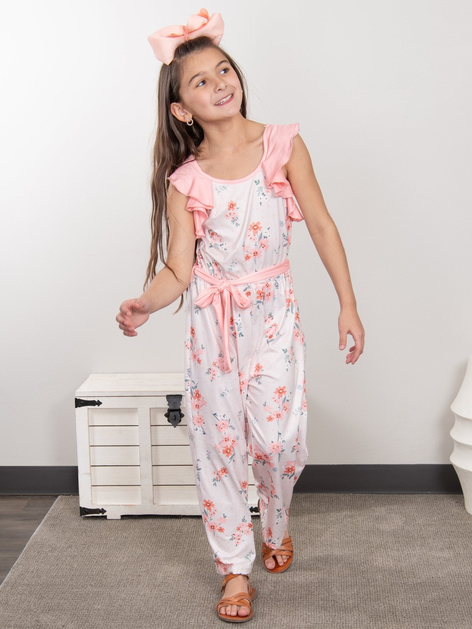 Peach Aster Ruffle Jumpsuit - Marie Nicole Clothing