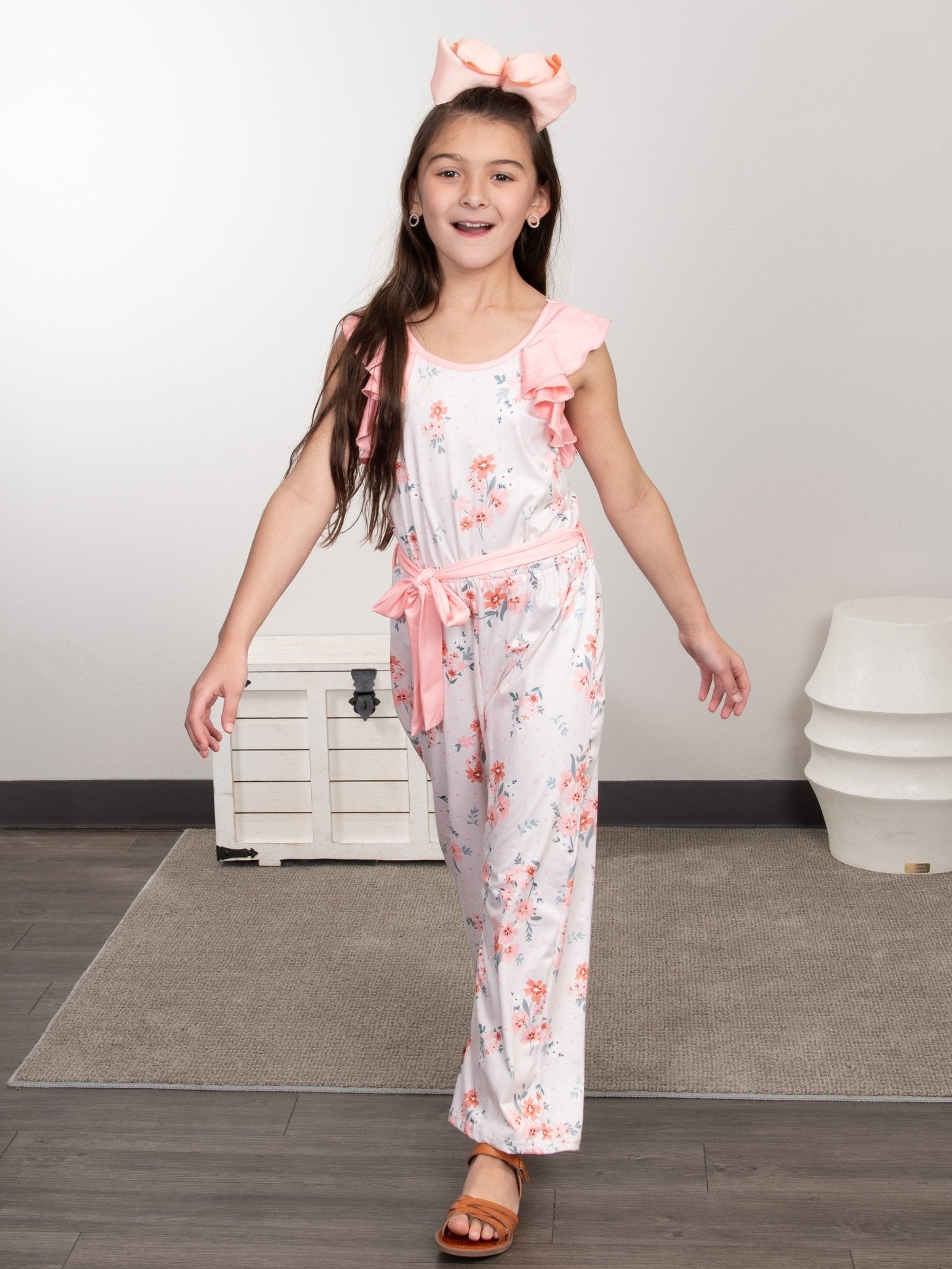 Peach Aster Ruffle Jumpsuit - Marie Nicole Clothing