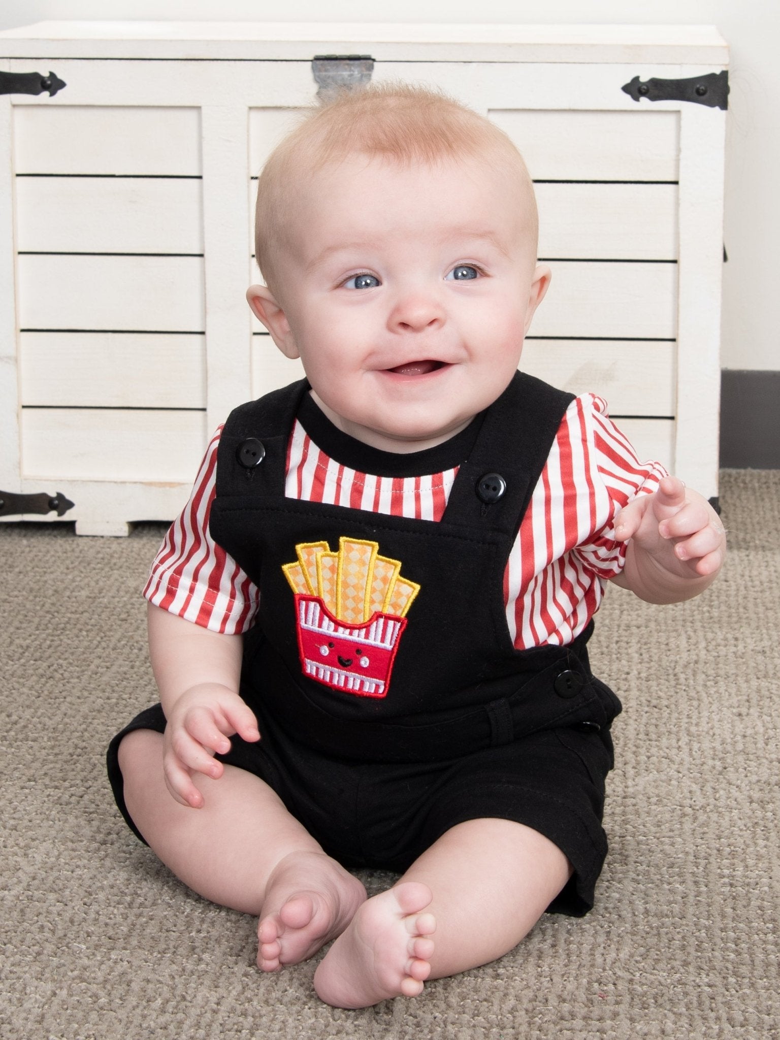 Red Striped French Fry Overall Set - Marie Nicole Clothing