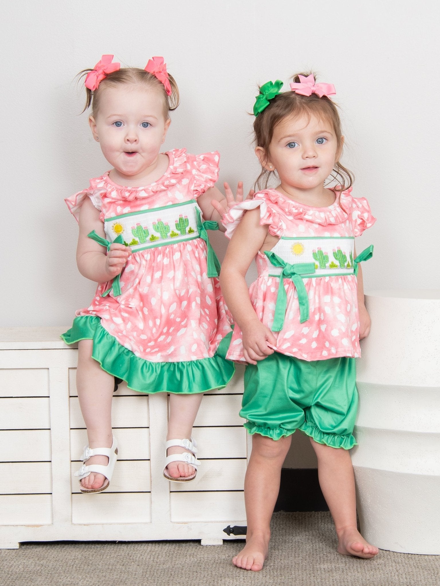 Pink Smocked Cactus Ruffle Dress - Marie Nicole Clothing