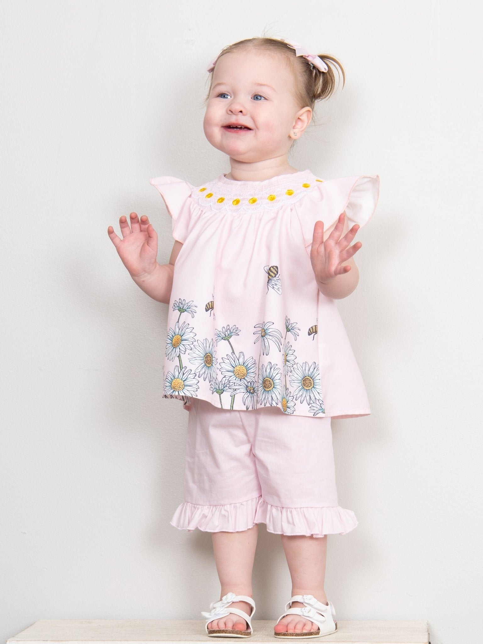 Pink Smocked Daisy Ruffle Outfit - Marie Nicole Clothing