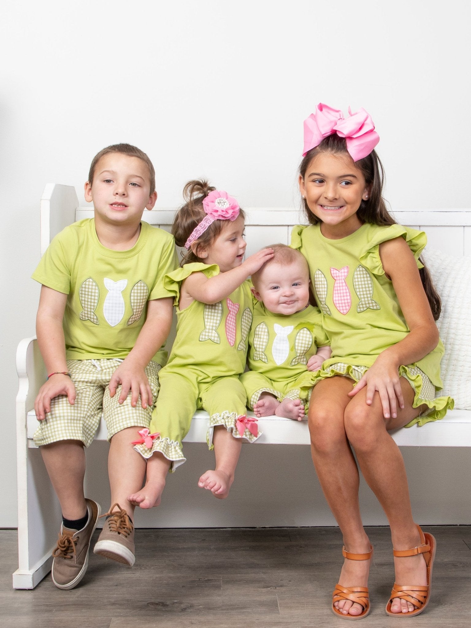 Green Gingham Fish Ruffle Outfit - Marie Nicole Clothing