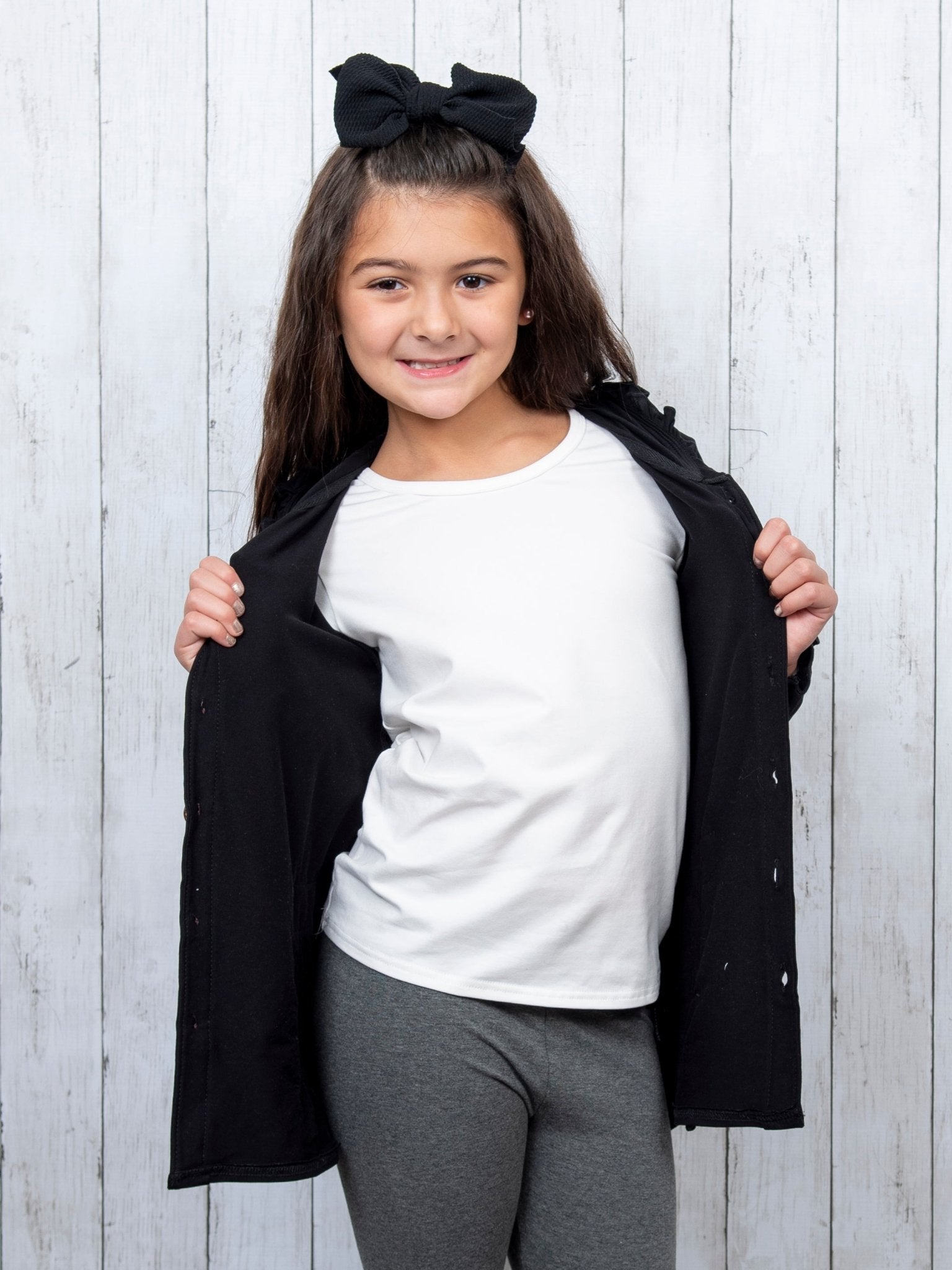Cotton Ruffle Hooded Cardigan - Black & Red - Marie Nicole Clothing
