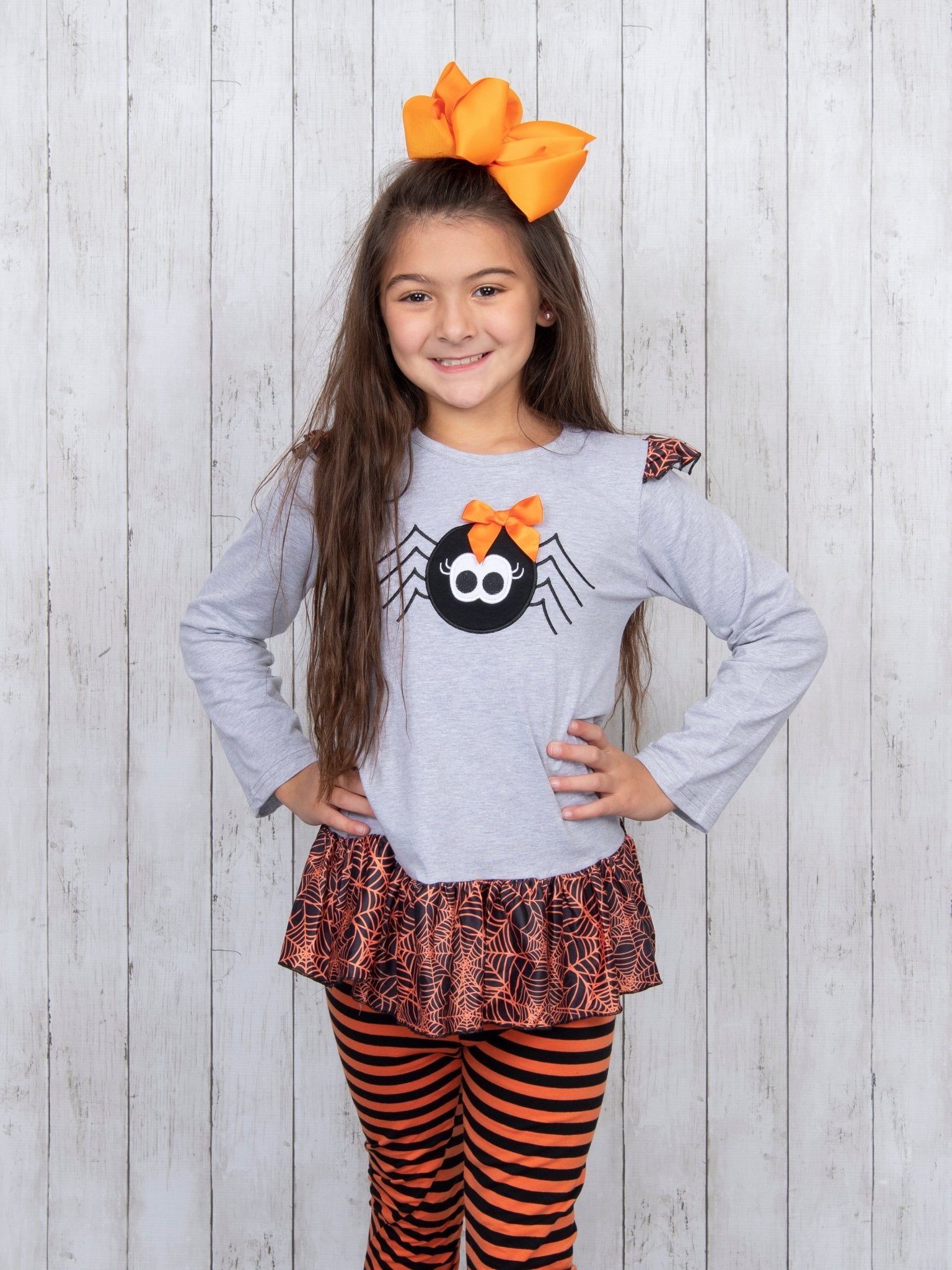 Orange & Black Spider Web Ruffle Outfit - Marie Nicole Clothing