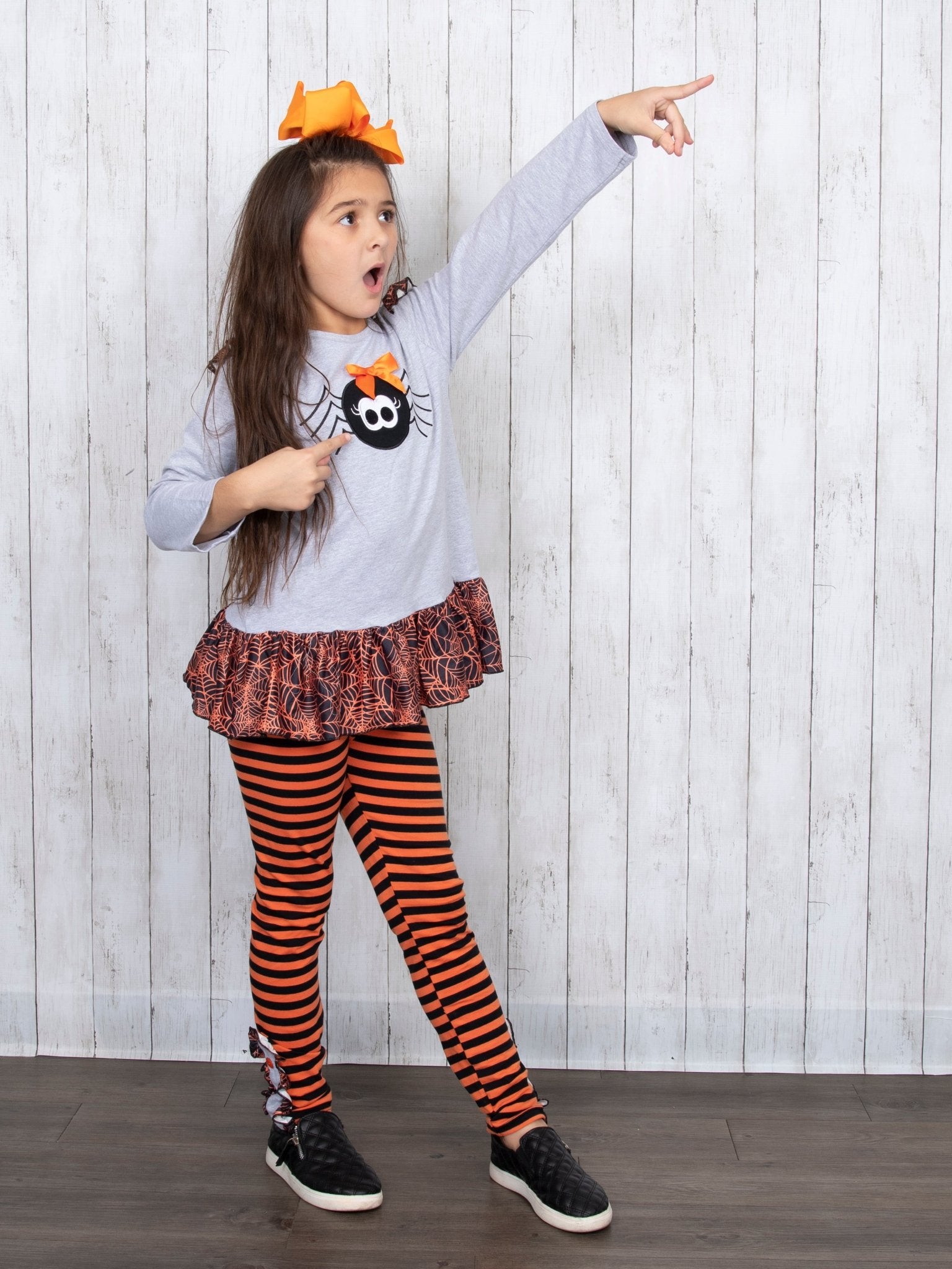 Orange & Black Spider Web Ruffle Outfit - Marie Nicole Clothing