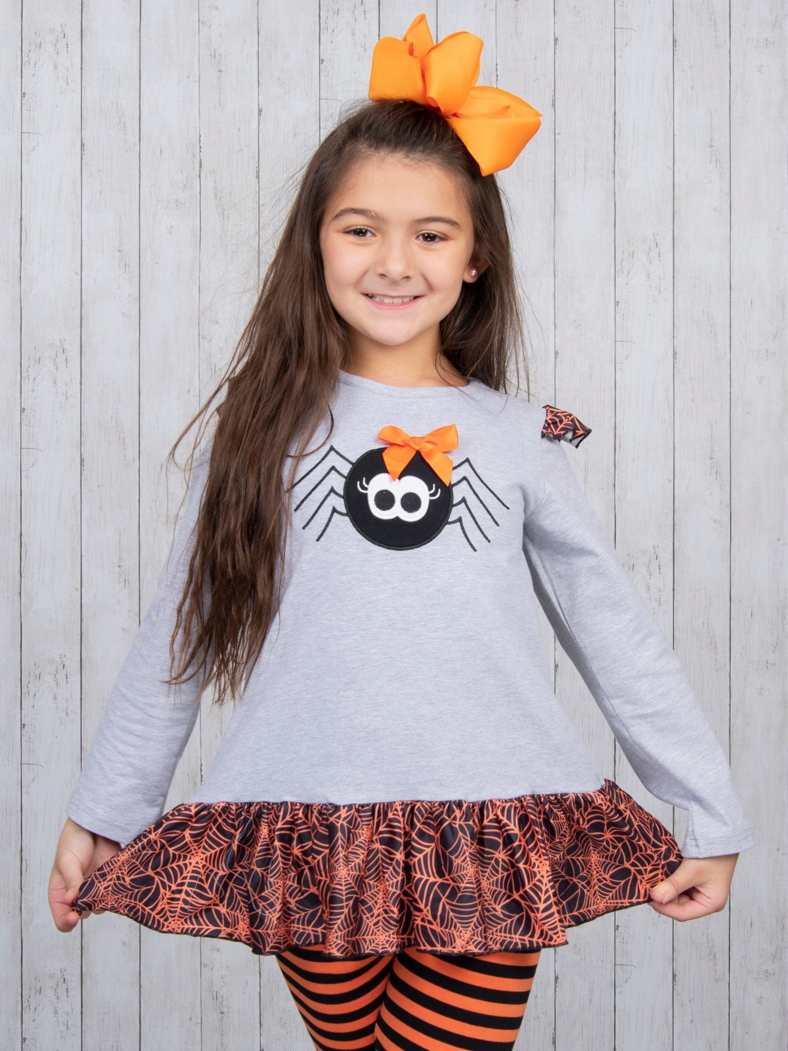 Orange & Black Spider Web Ruffle Outfit - Marie Nicole Clothing