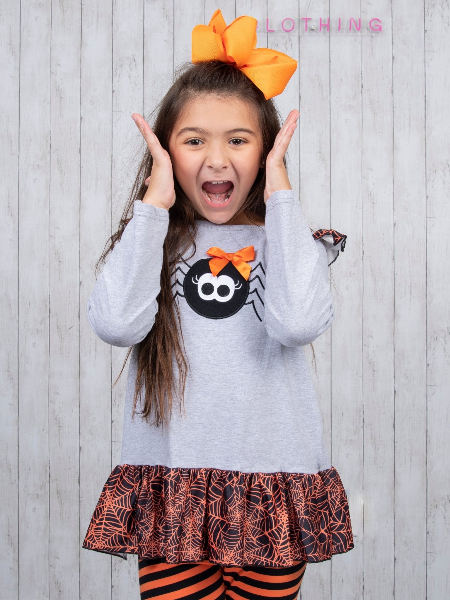 Orange & Black Spider Web Ruffle Outfit - Marie Nicole Clothing