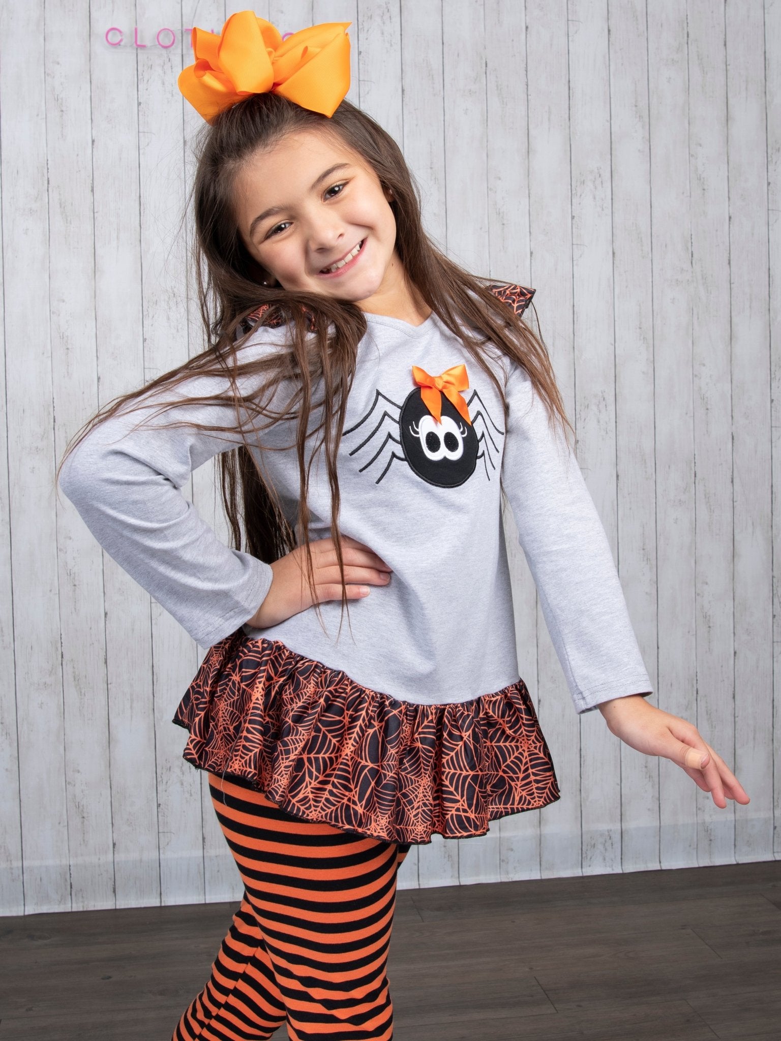 Orange & Black Spider Web Ruffle Outfit - Marie Nicole Clothing