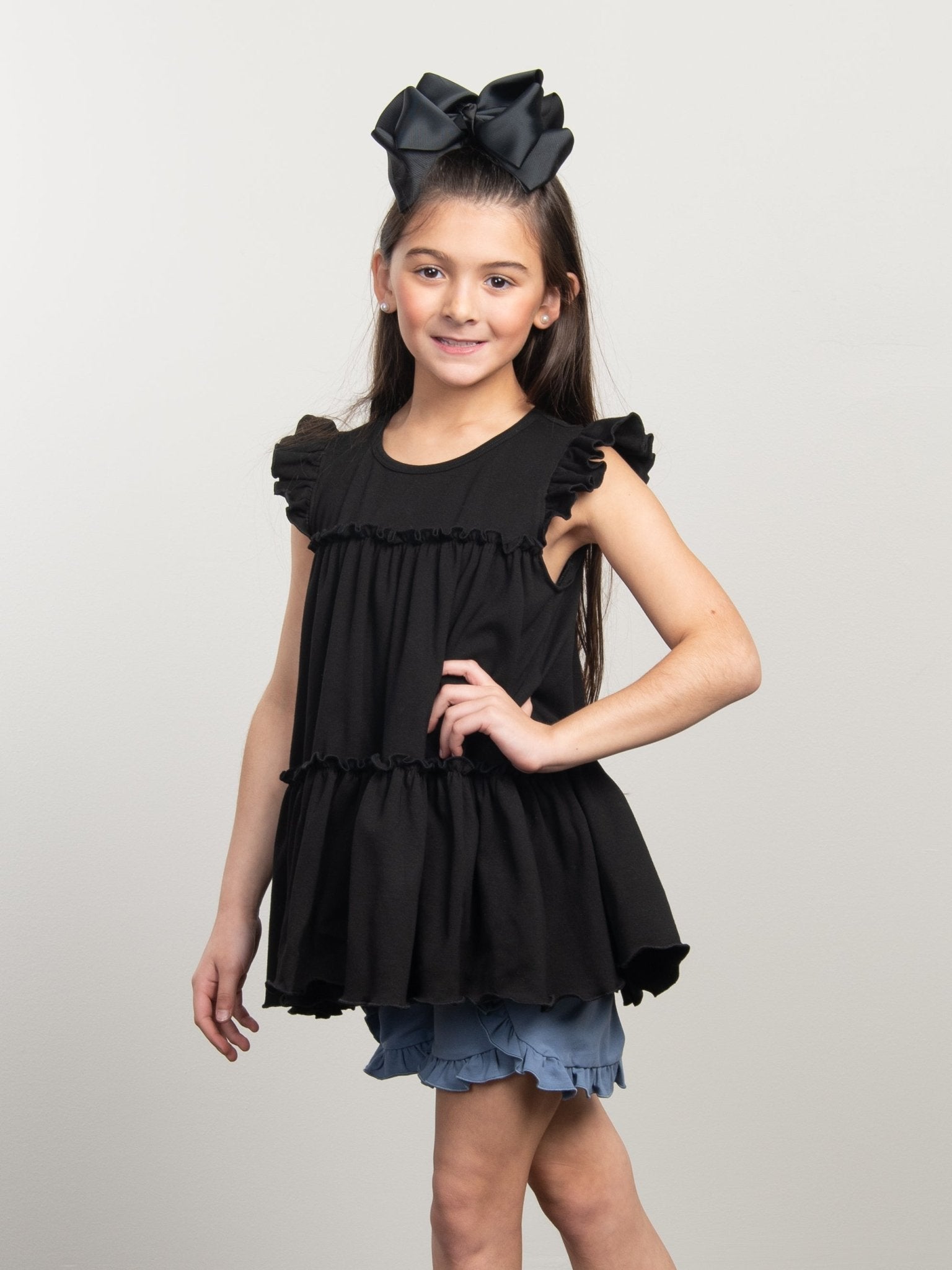 Mediterranean Blue Ruffle Trim Cotton Shorts - Marie Nicole Clothing