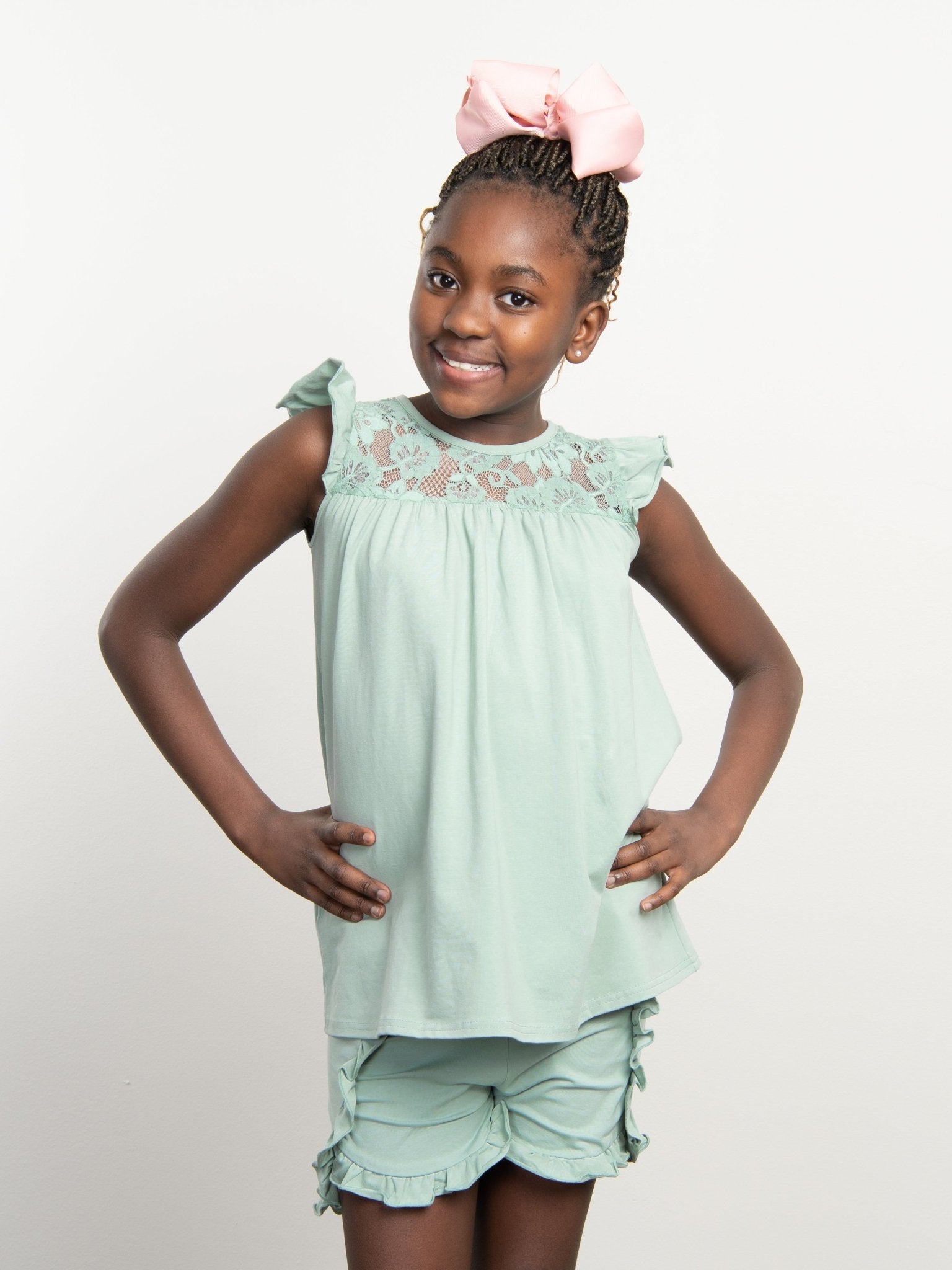 Mint Ruffle Trim Cotton Shorts - Marie Nicole Clothing