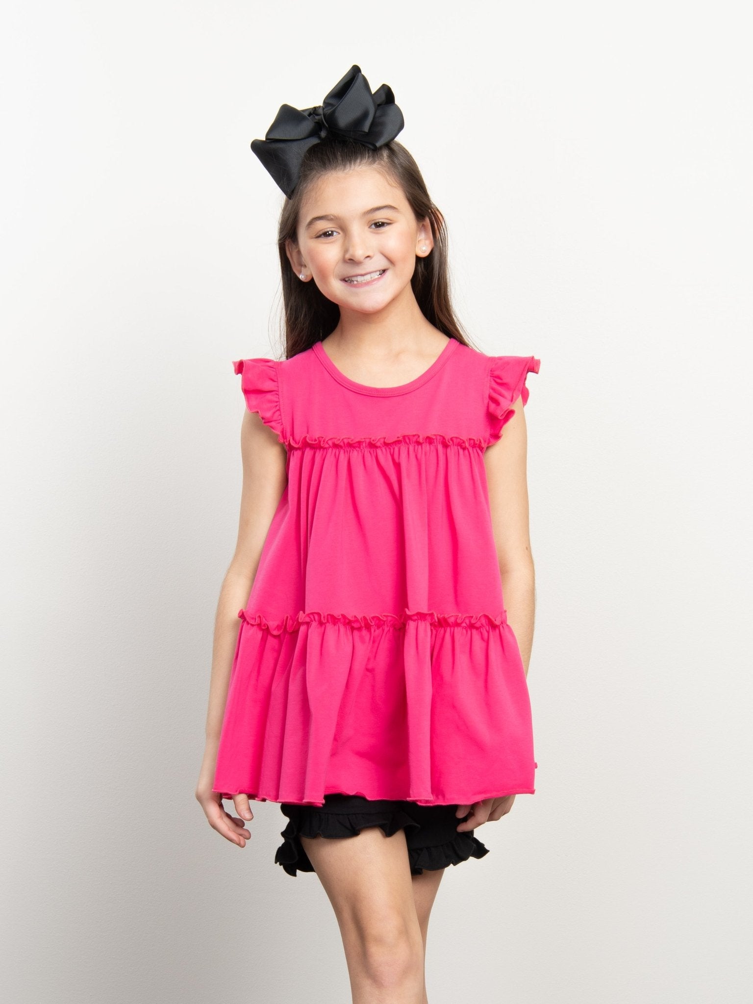Cotton Tiered Ruffle Tunic - Hot Pink - Marie Nicole Clothing
