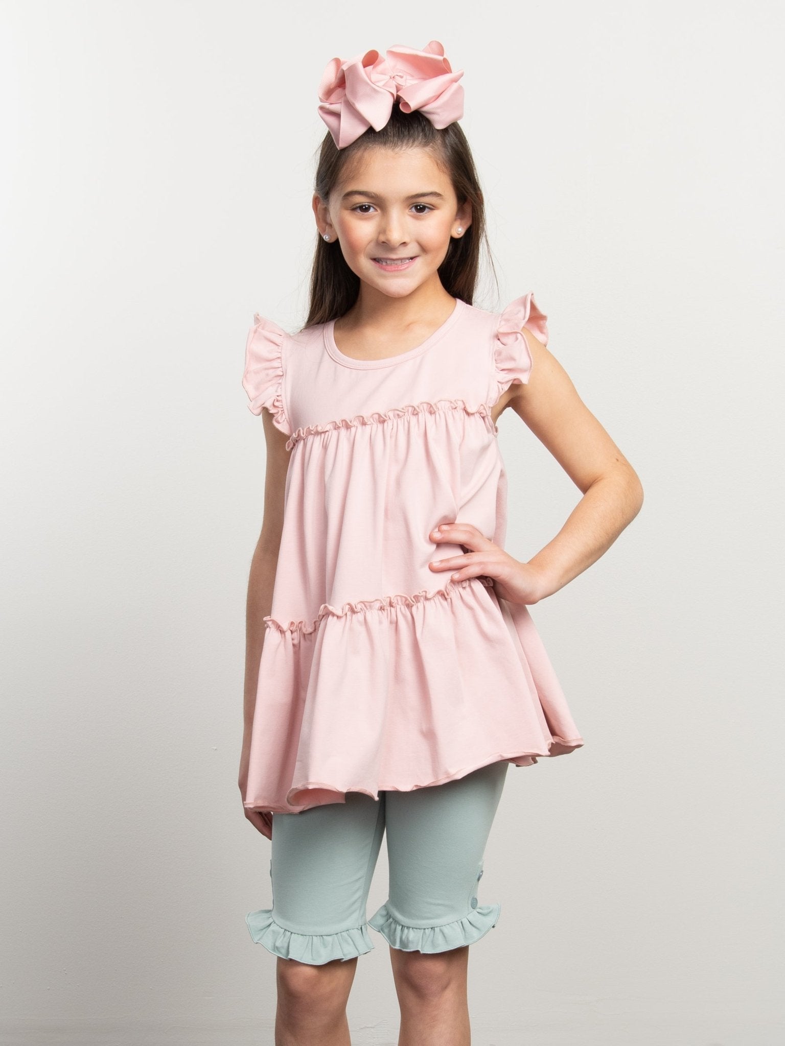 Cotton Button Ruffle Shorts - Mint - Marie Nicole Clothing