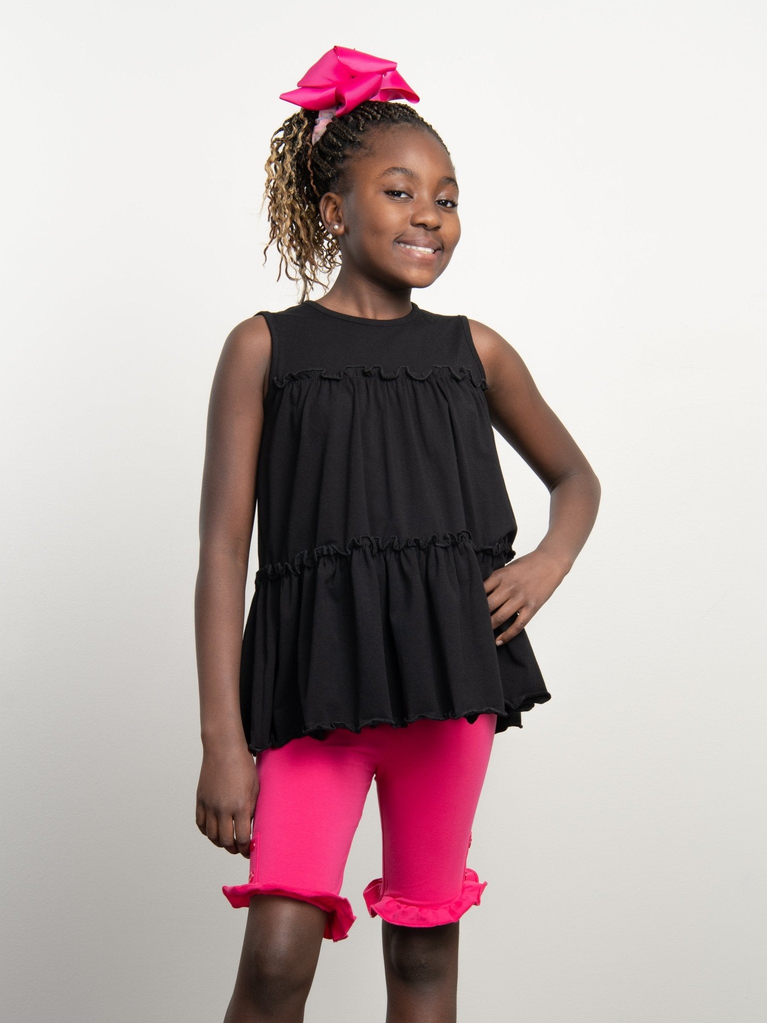 Cotton Button Ruffle Shorts - Hot Pink - Marie Nicole Clothing