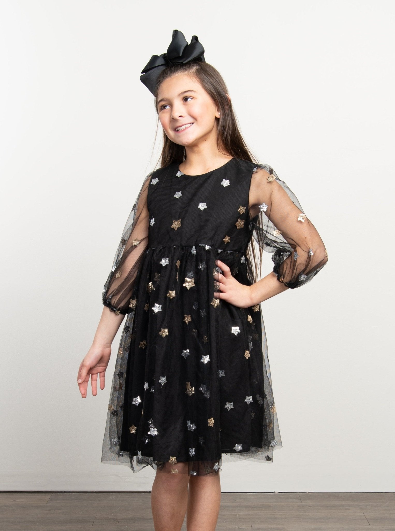 Black Sequin Star Tulle Dress - Marie Nicole Clothing