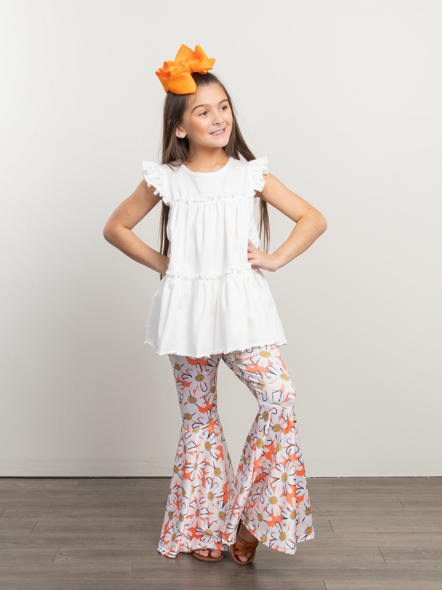 Orange Daisy Bell Bottoms - Marie Nicole Clothing