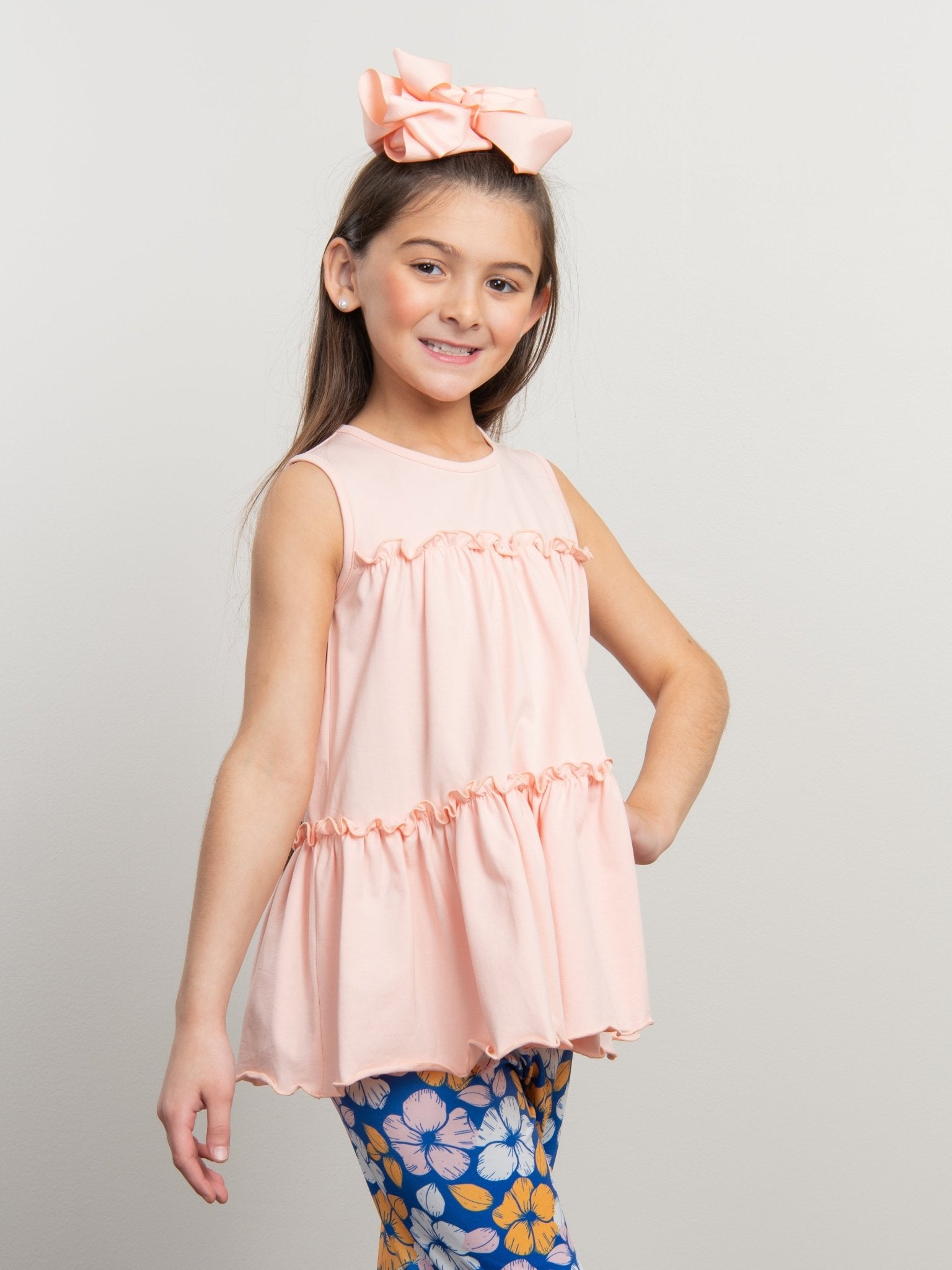 Cotton Tiered Ruffle Tank - Peach - Marie Nicole Clothing