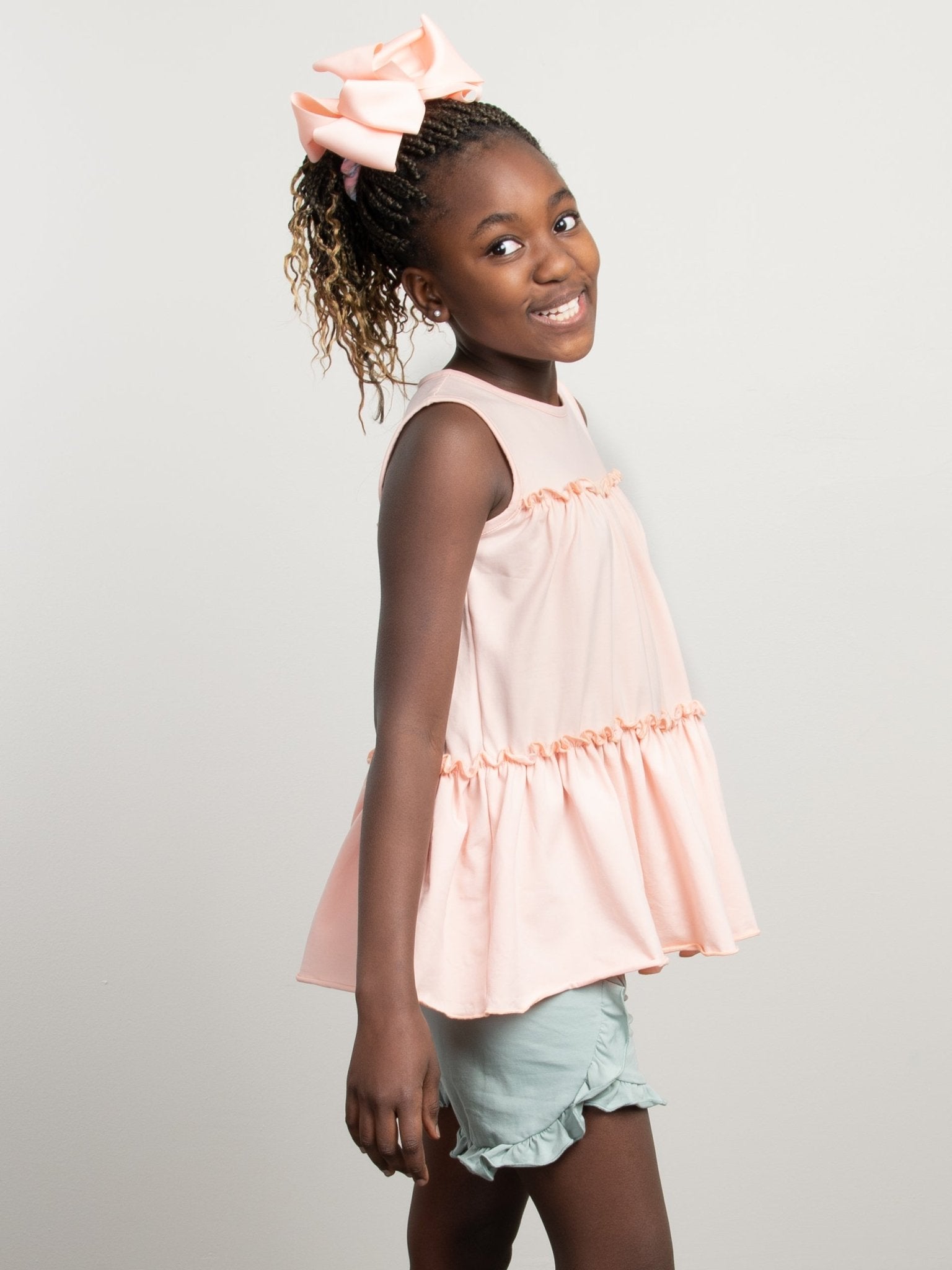 Cotton Tiered Ruffle Tank - Peach - Marie Nicole Clothing
