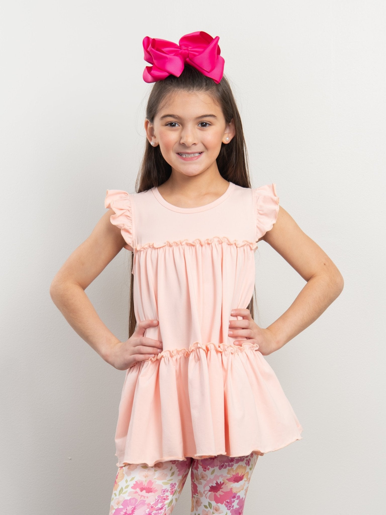 Cotton Tiered Ruffle Tunic - Peach - Marie Nicole Clothing