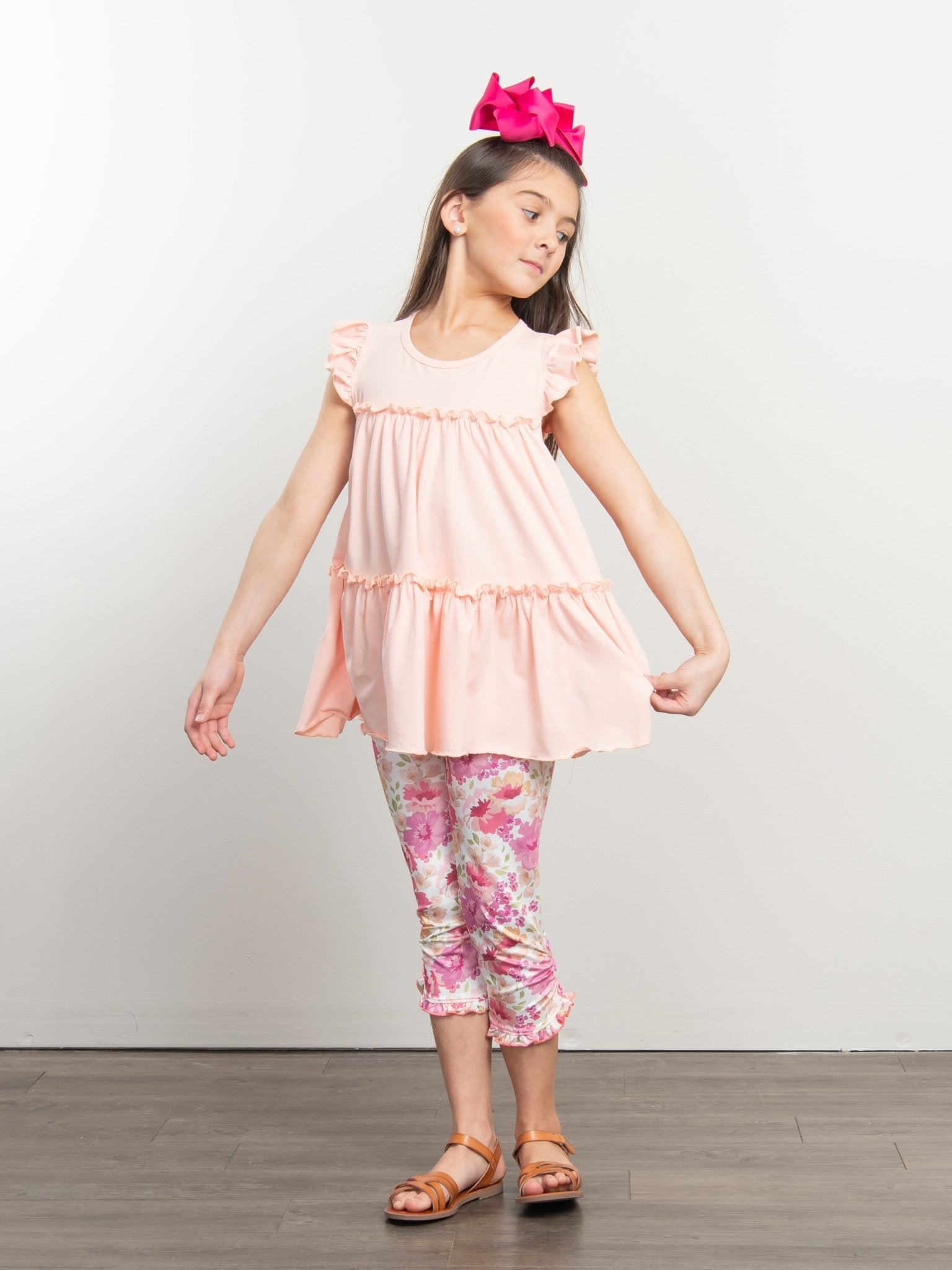 Cotton Tiered Ruffle Tunic - Peach - Marie Nicole Clothing