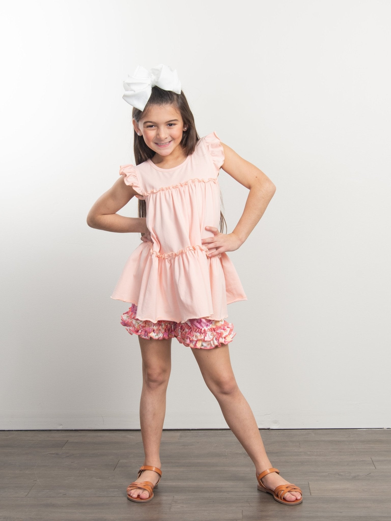 Cotton Tiered Ruffle Tunic - Peach - Marie Nicole Clothing