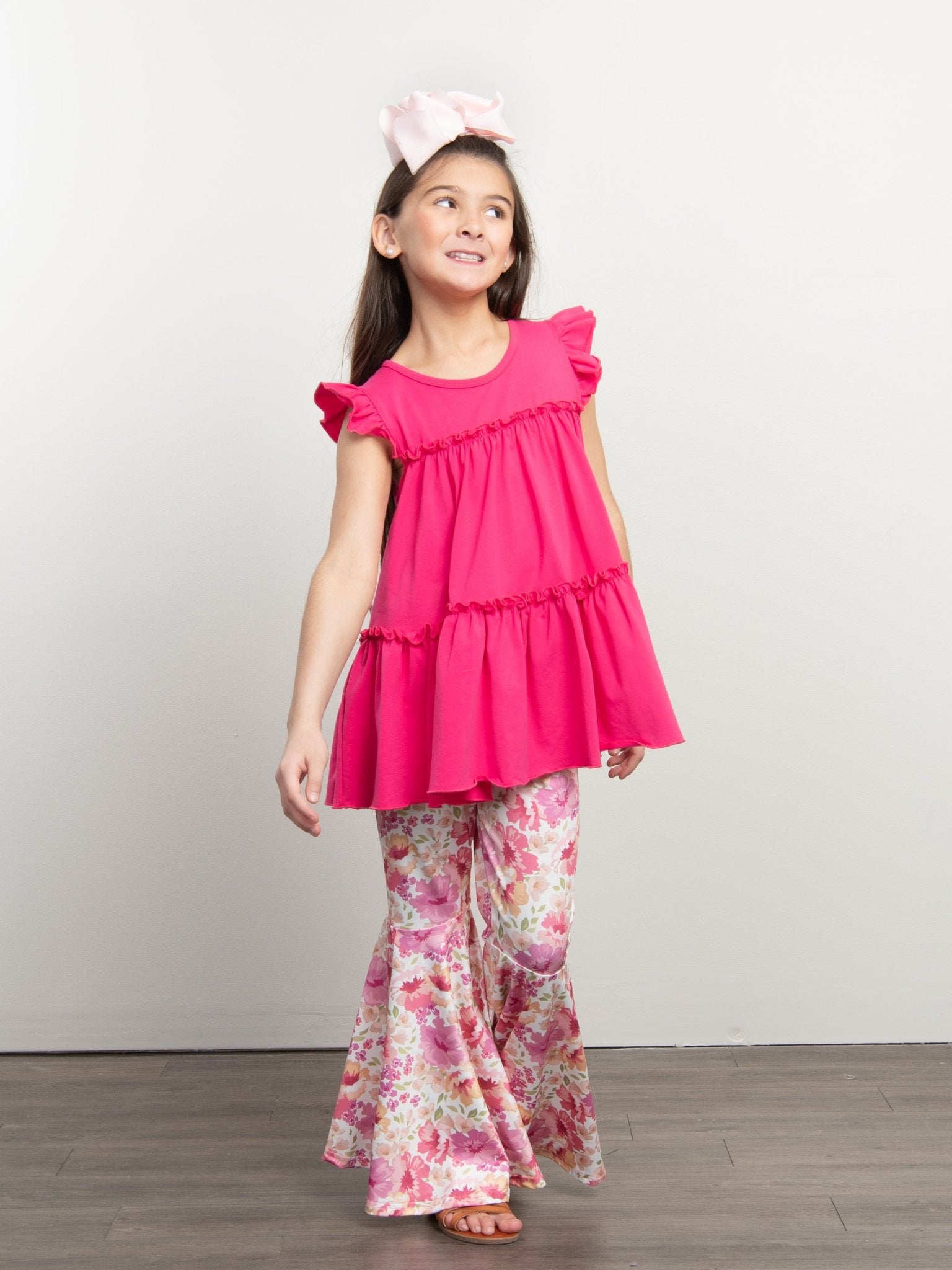 Cotton Tiered Ruffle Tunic - Hot Pink - Marie Nicole Clothing