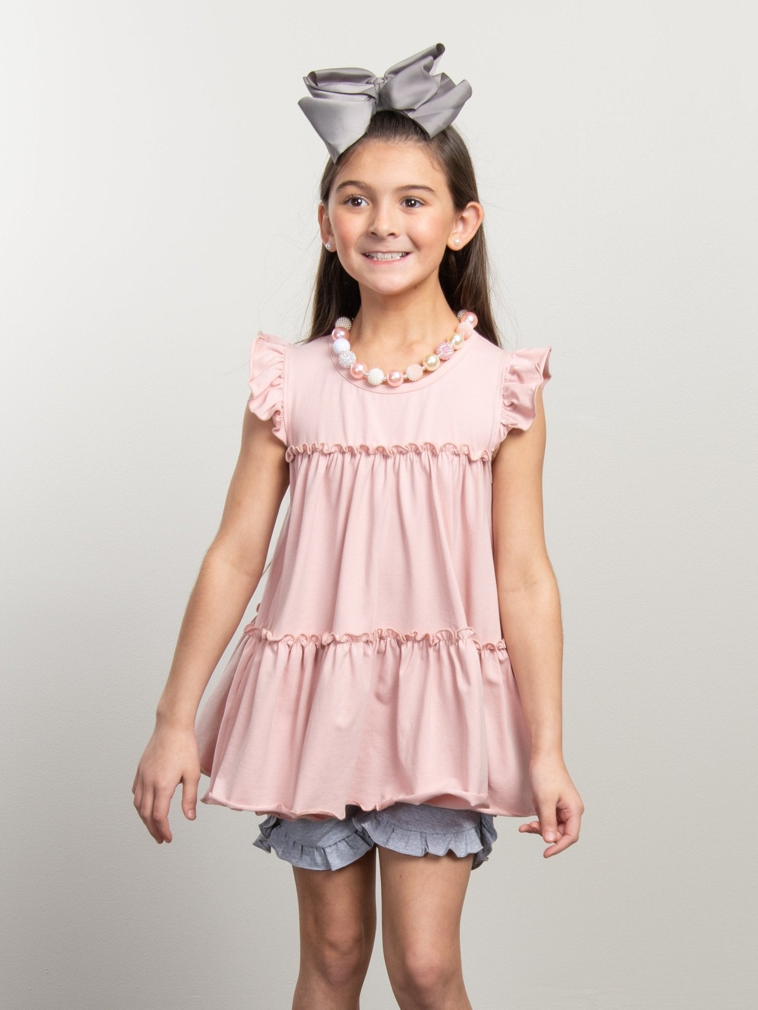 Heather Grey Ruffle Trim Cotton Shorts - Marie Nicole Clothing