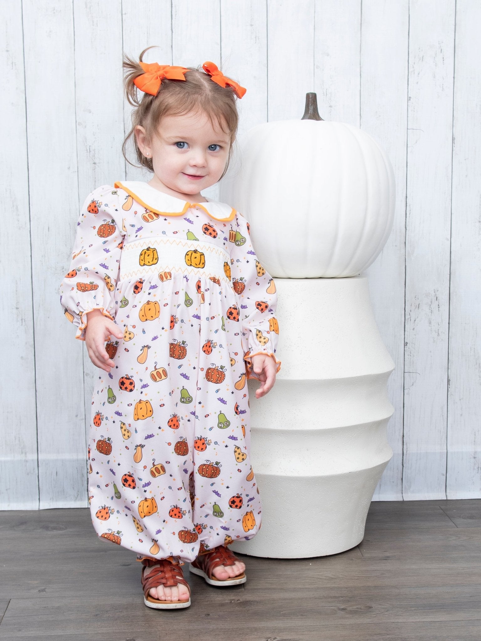 Pumpkin Spice & Spooky Nights Smocked Romper - Marie Nicole Clothing