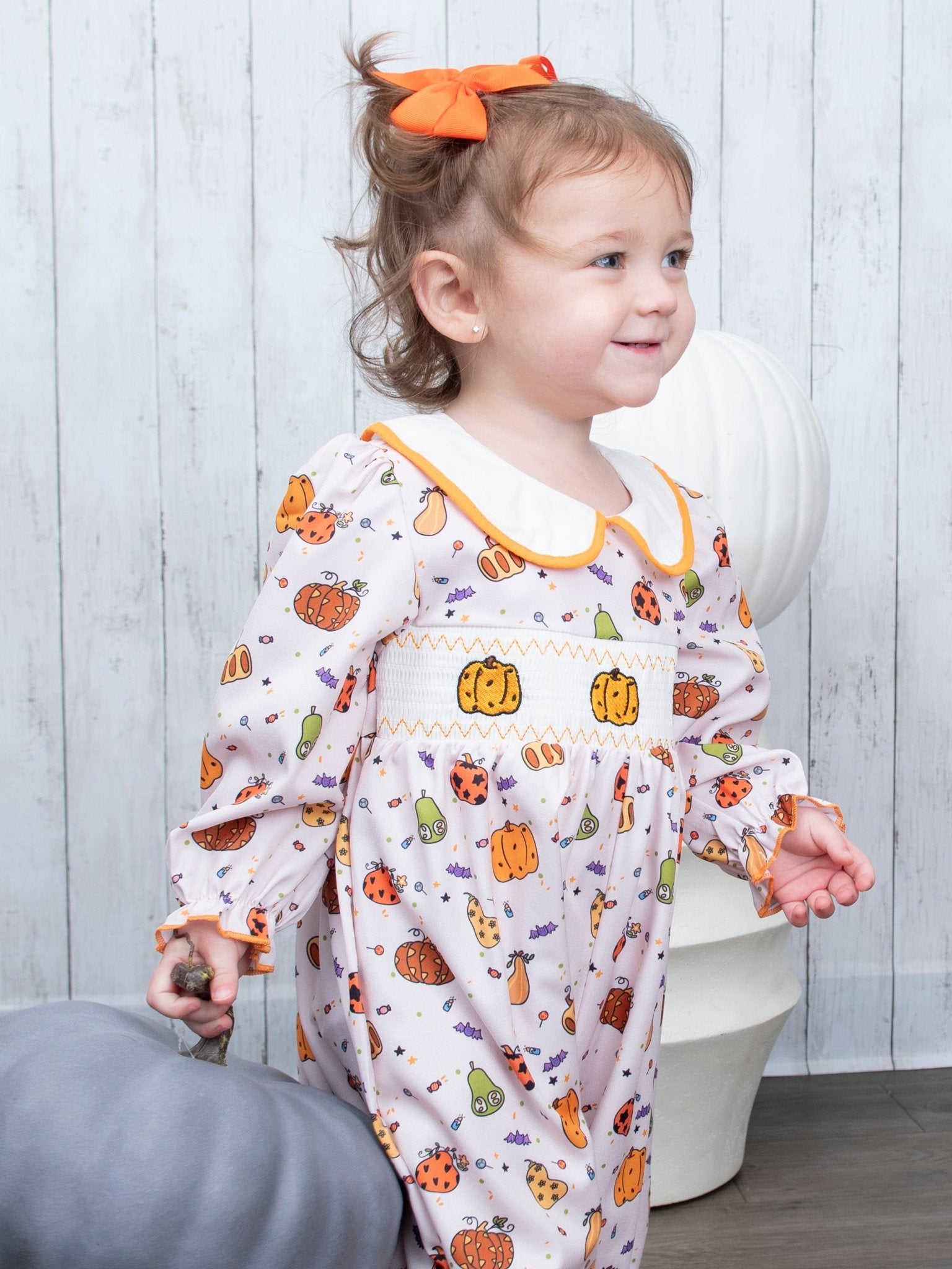 Pumpkin Spice & Spooky Nights Smocked Romper - Marie Nicole Clothing