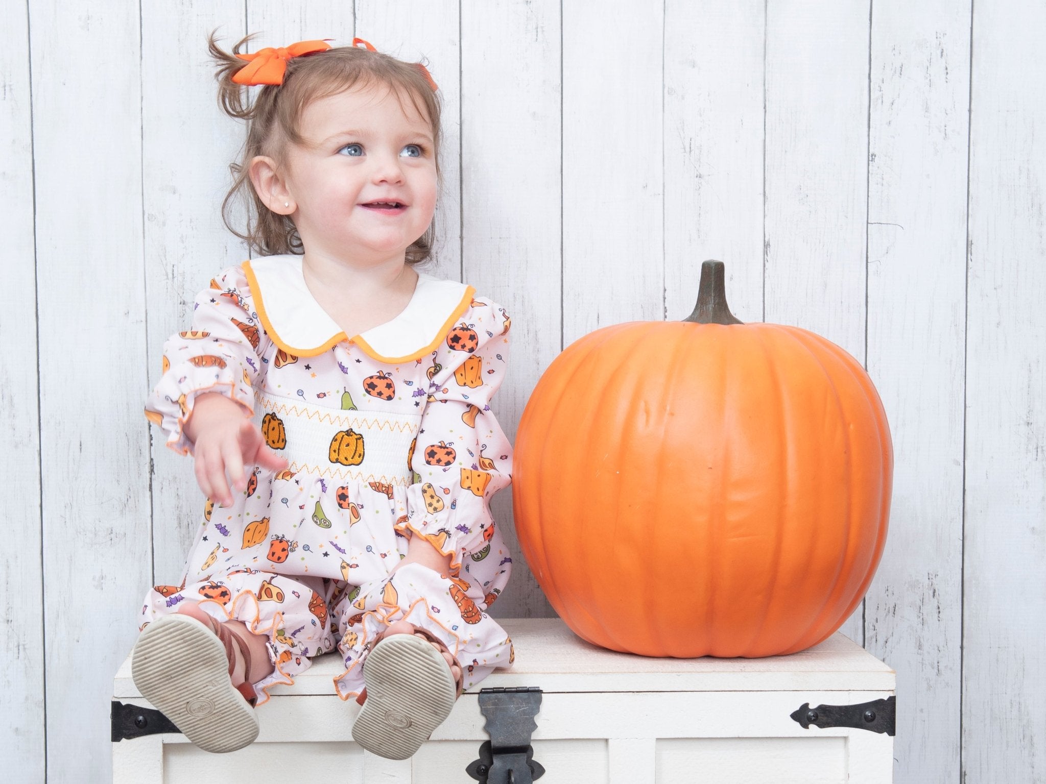 Pumpkin Spice & Spooky Nights Smocked Romper - Marie Nicole Clothing
