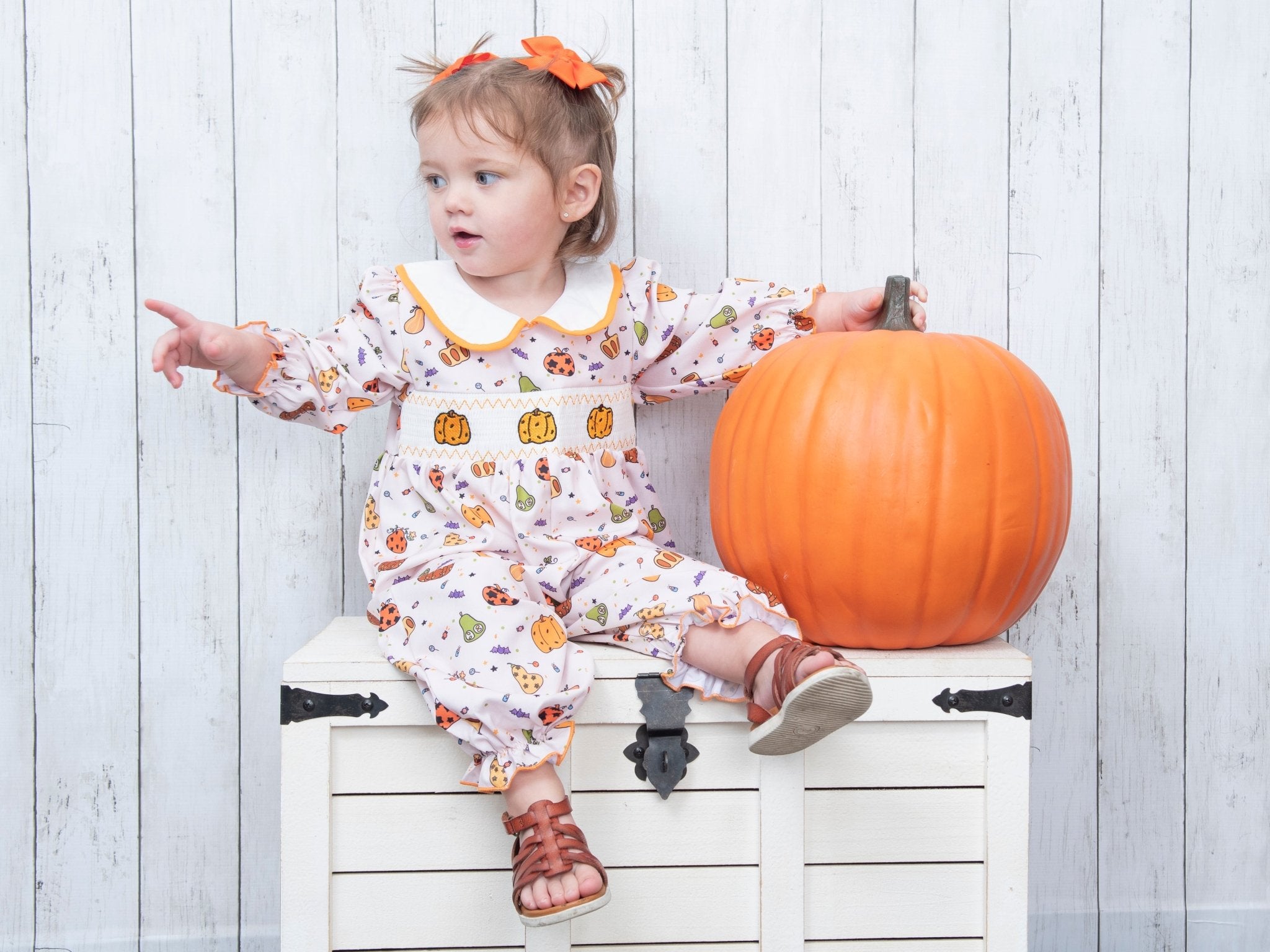 Pumpkin Spice & Spooky Nights Smocked Romper - Marie Nicole Clothing
