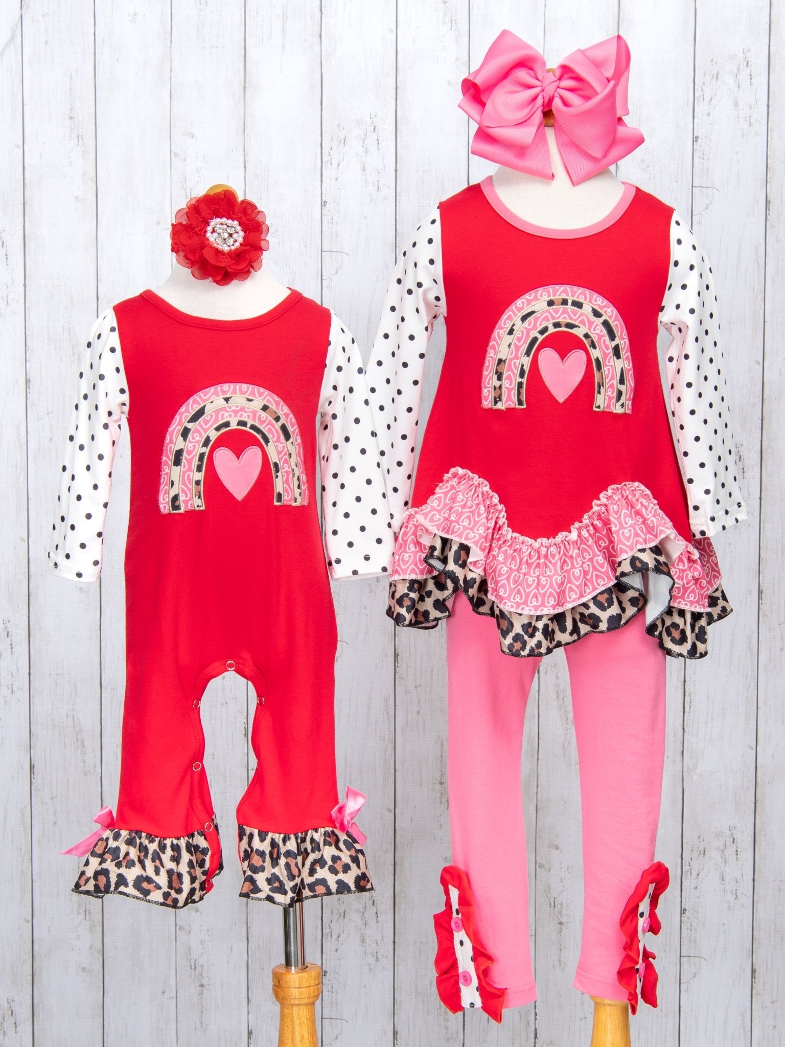 Love Leopard Rainbow Raglan Ruffle Outfit - Marie Nicole Clothing