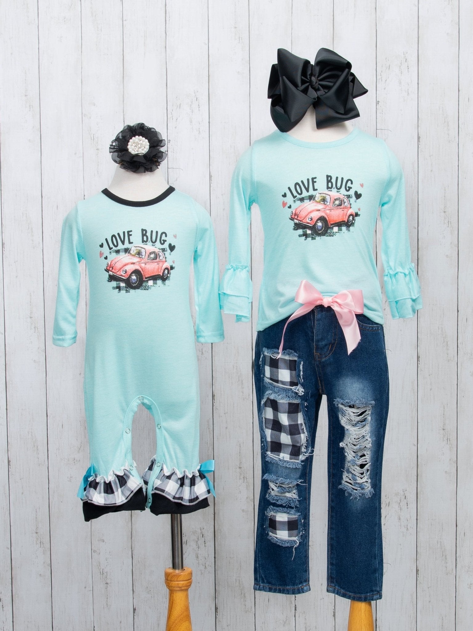 Blue "Love Bug" Gingham Denim Outfit - Marie Nicole Clothing