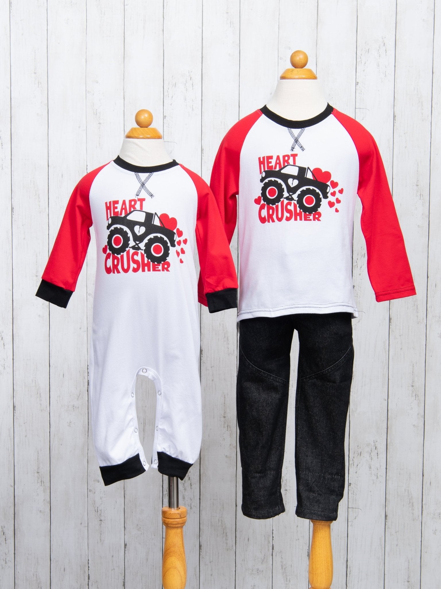 Red "Heart Crusher" Monster Truck Raglan Shirt - Marie Nicole Clothing