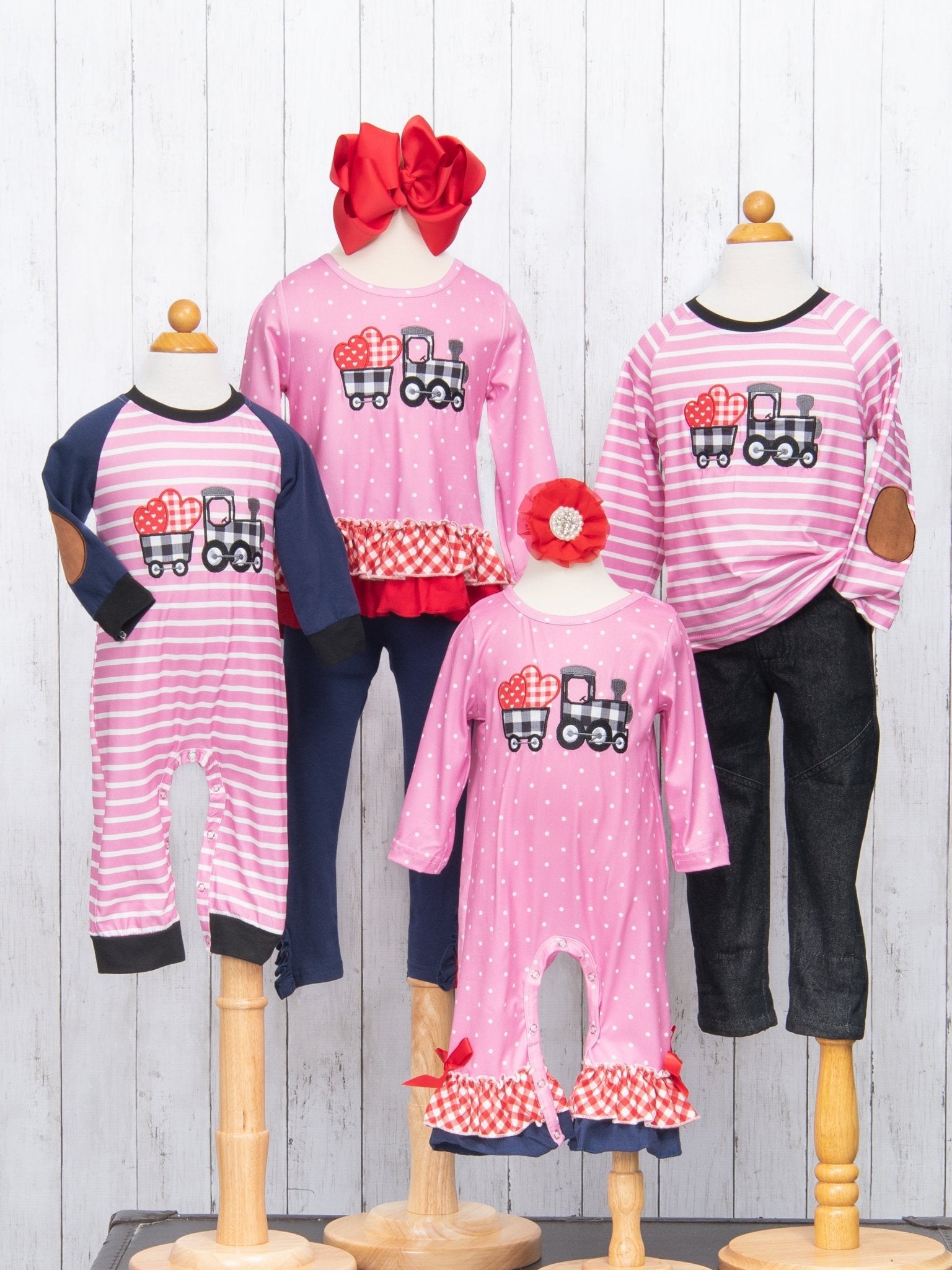Gingham Heart Train Ruffle Romper - Marie Nicole Clothing