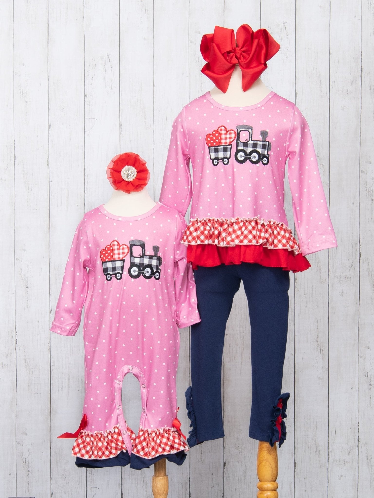 Gingham Heart Train Ruffle Romper - Marie Nicole Clothing